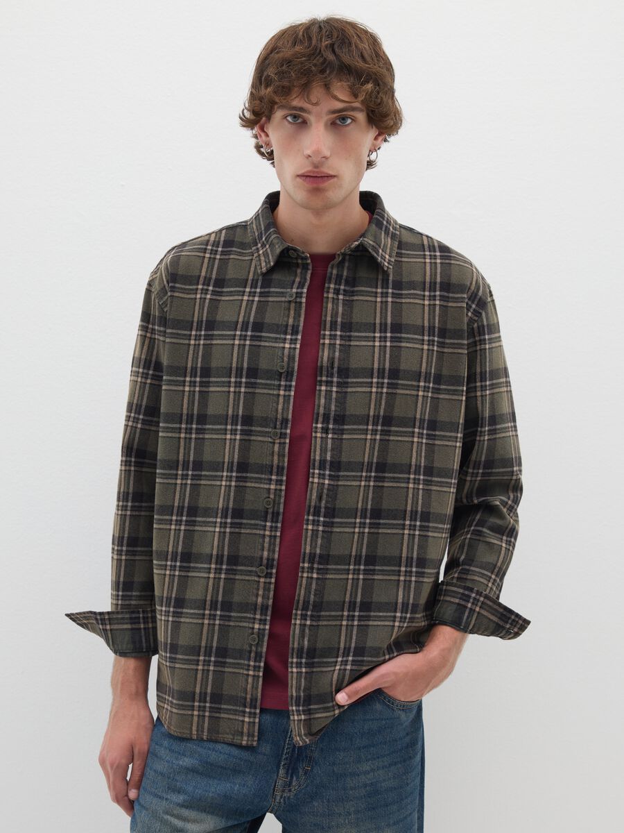 Oversized check pure cotton shirt_0