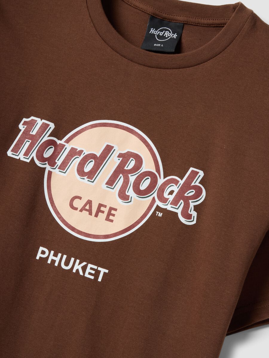 T-shirt marrone con stampa Hard Rock Cafe in puro cotone regular fit_1