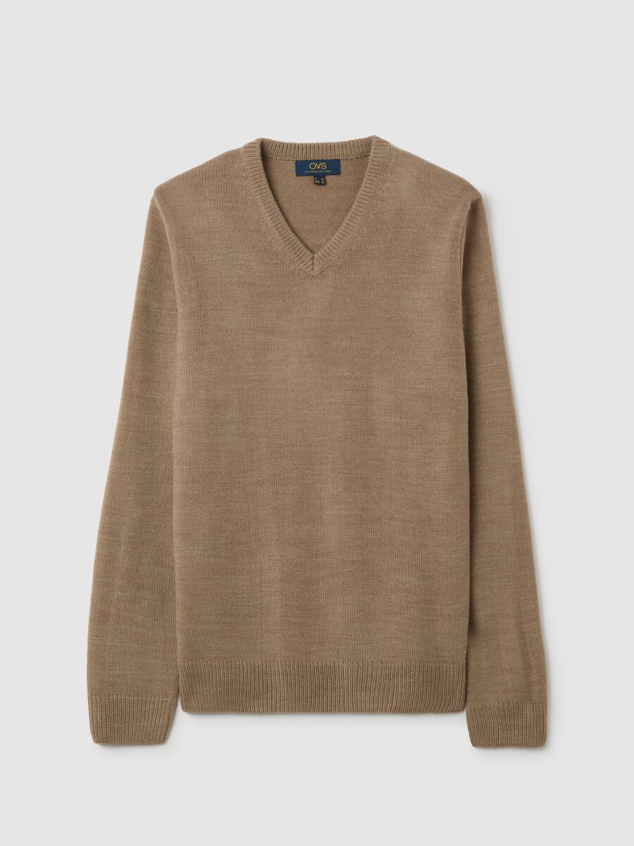 Beige V-Neck Sweater_0
