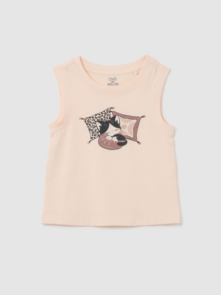 Canotta da bambina in puro cotone beige regular fit con stampa _0