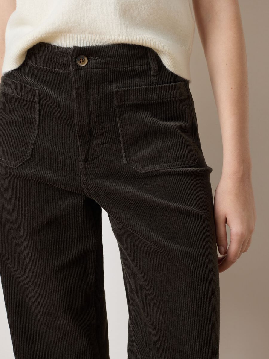 Black stretch cotton velvet trousers regular fit_3