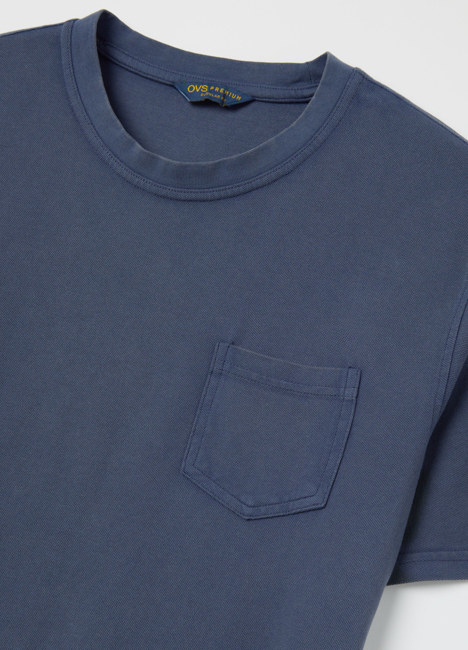 Blue cotton T-shirt with pocket
