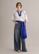 White pure cotton blouse with blue piping, regular fit_1