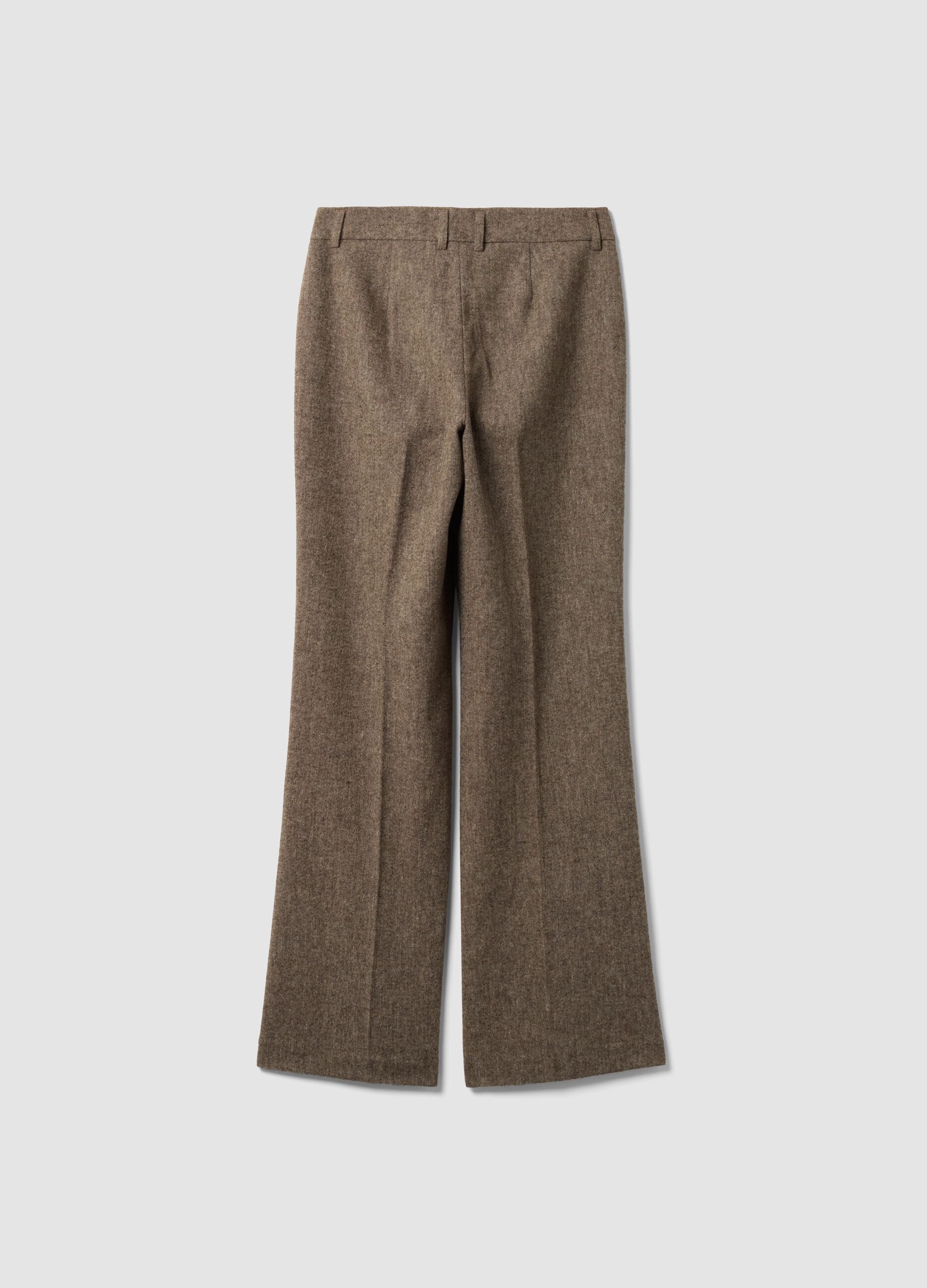 Brown wool-blend flared trousers