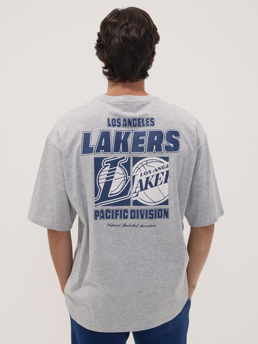 Grey pure cotton T-shirt with Lakers print_3