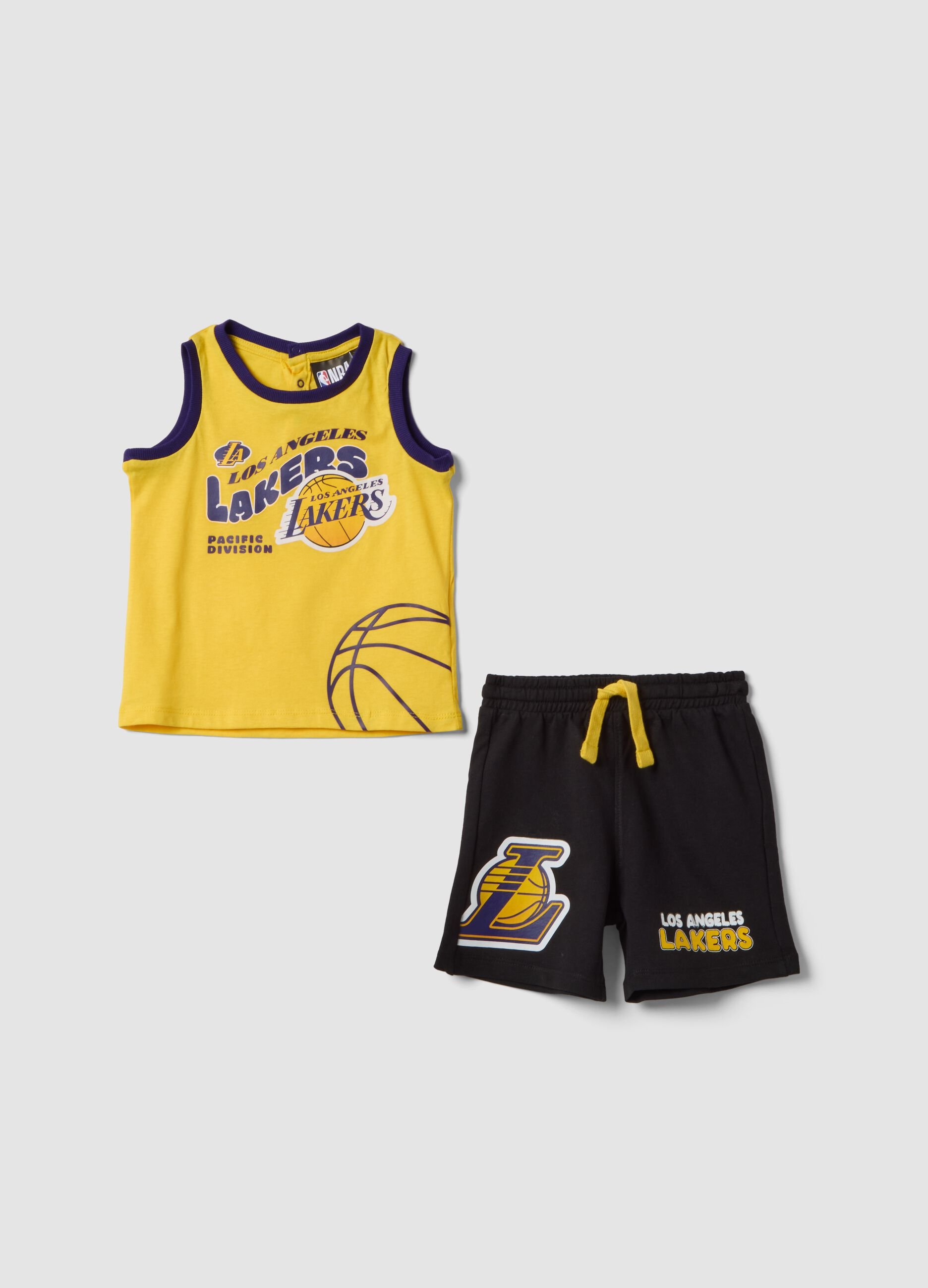 Completo giallo e nero in puro cotone con top e shorts per bimbo regular fit
