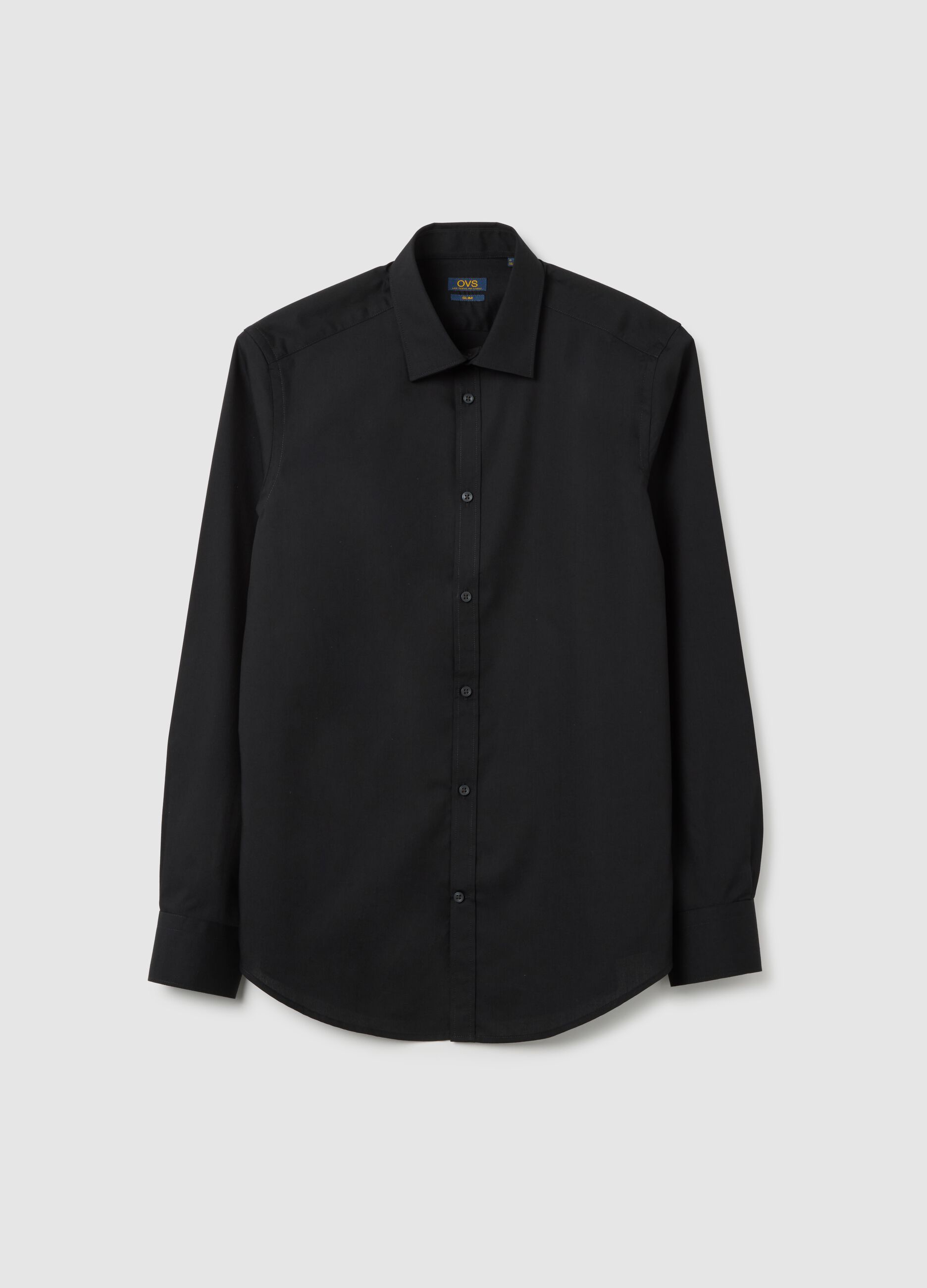 Men's shirt in black cotton blend slim fit easy iron