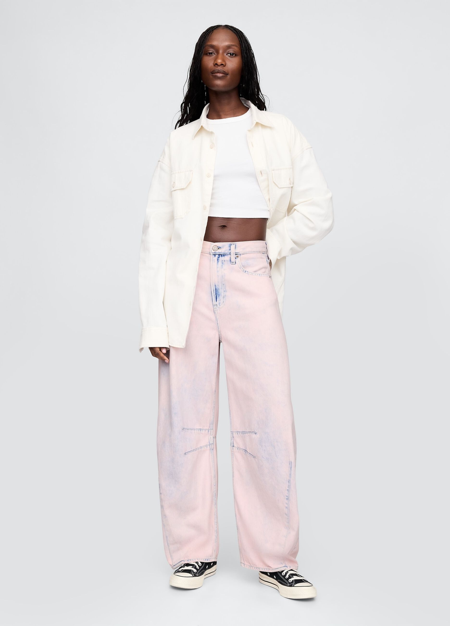 Shaded Pink Wide Trousers with Denim Effect