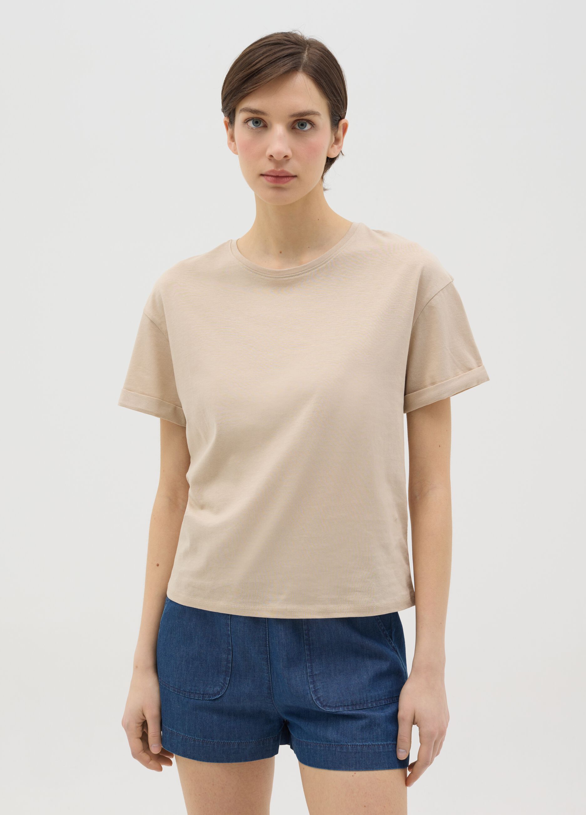 T-shirt in cotone boxy fit beige
