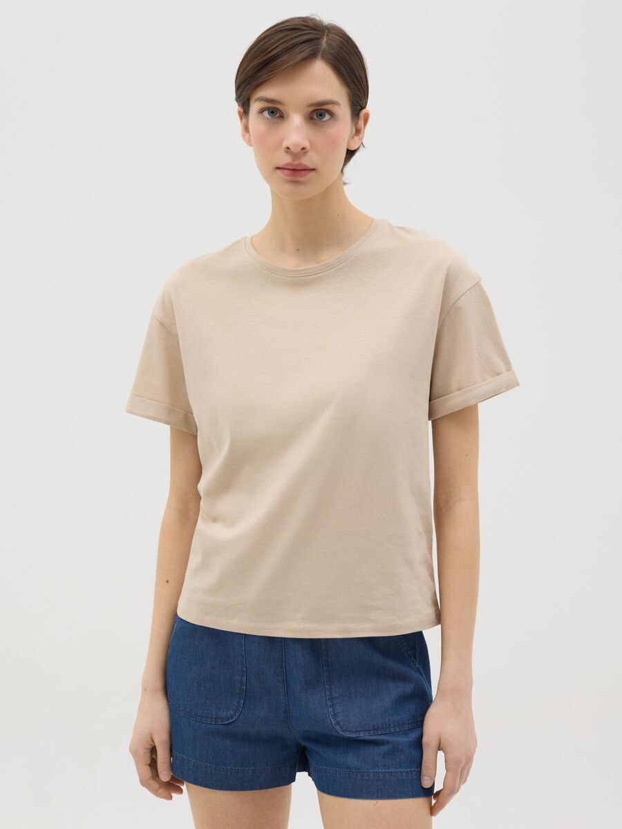 Beige boxy-fit T-shirt in cotton_0