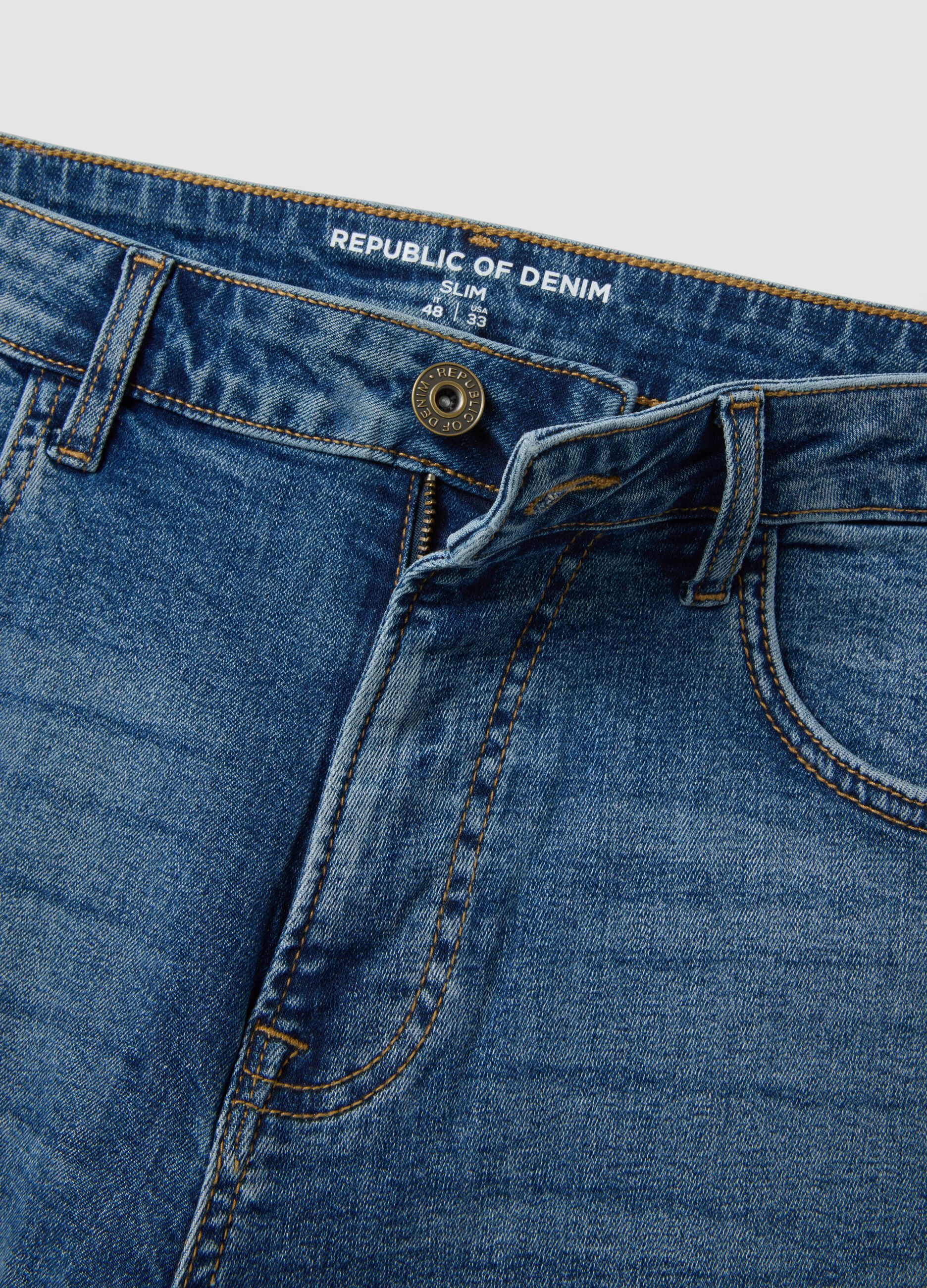 Blue stretch cotton Bermuda shorts