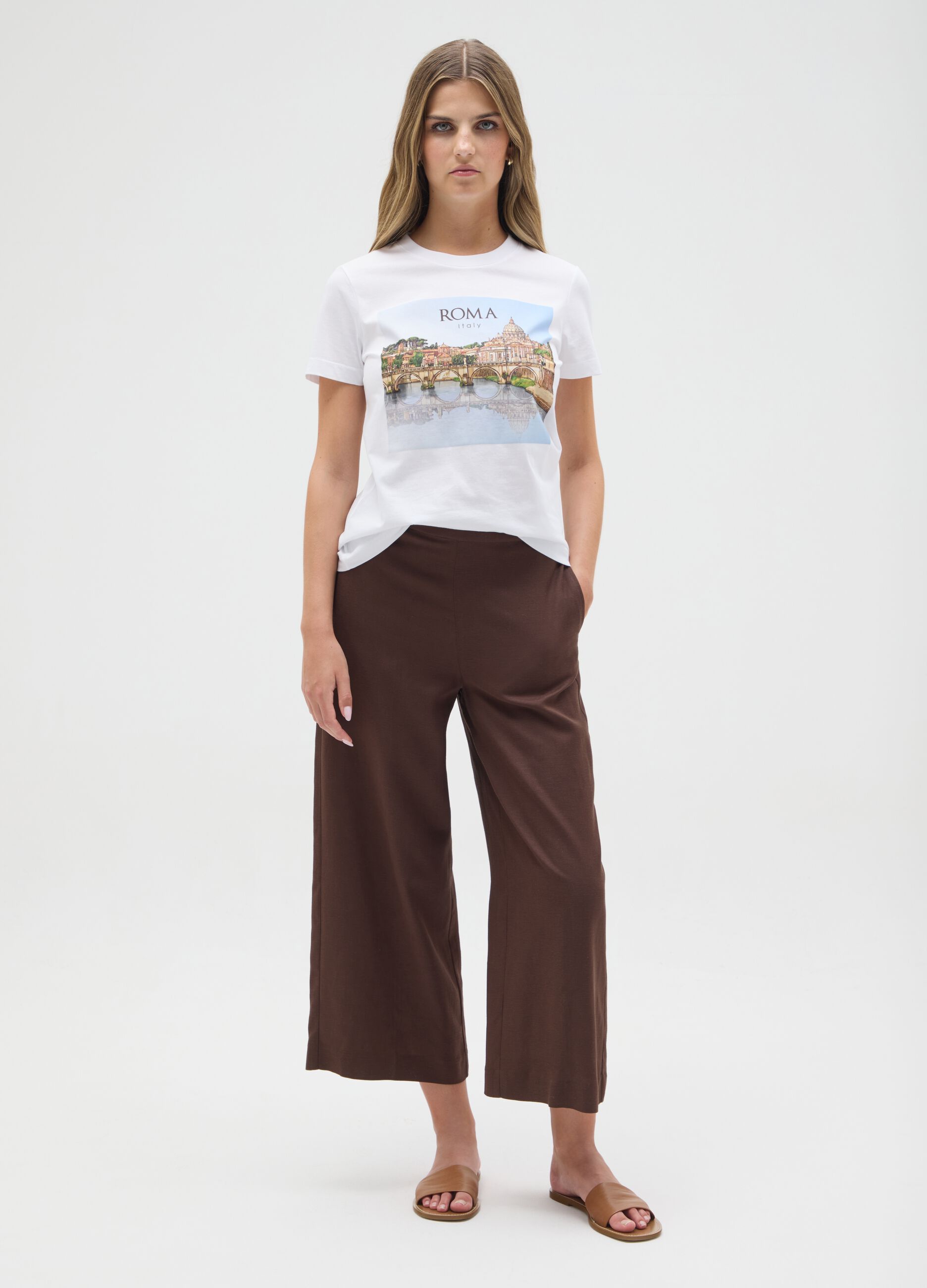 Women's pure white cotton T-shirt regular fit