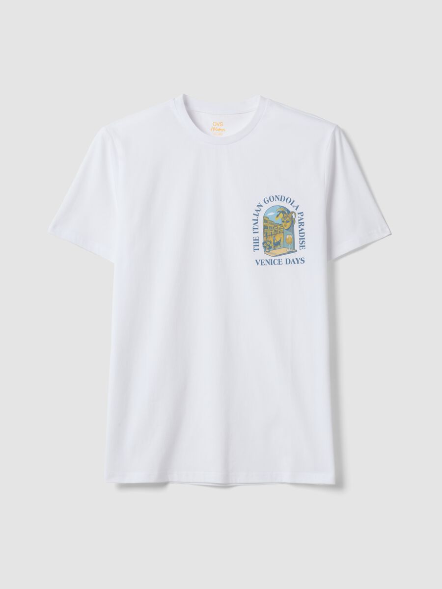 White pure cotton T-shirt with chest print, regular fit_4