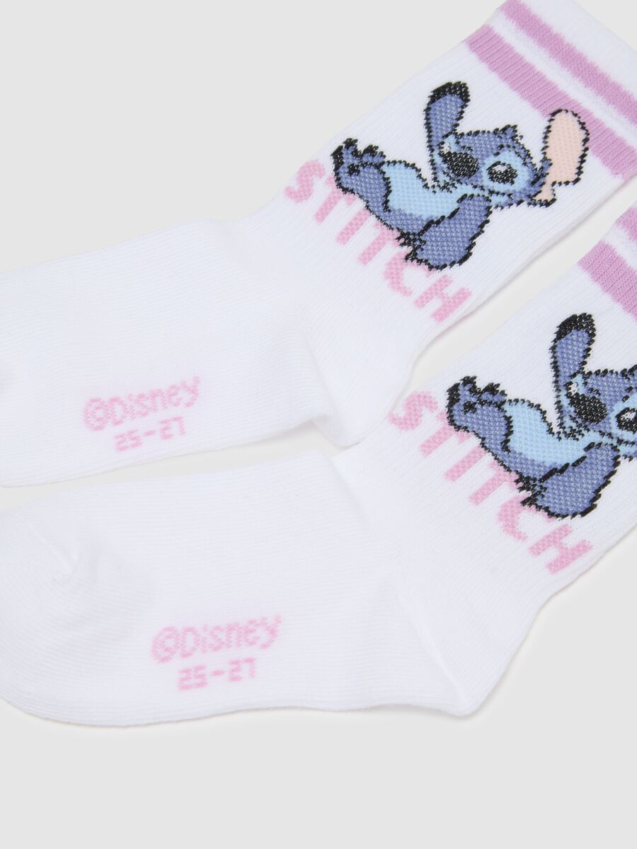 Girls' cotton multicolour stretch socks twin pack with Stitch print_1