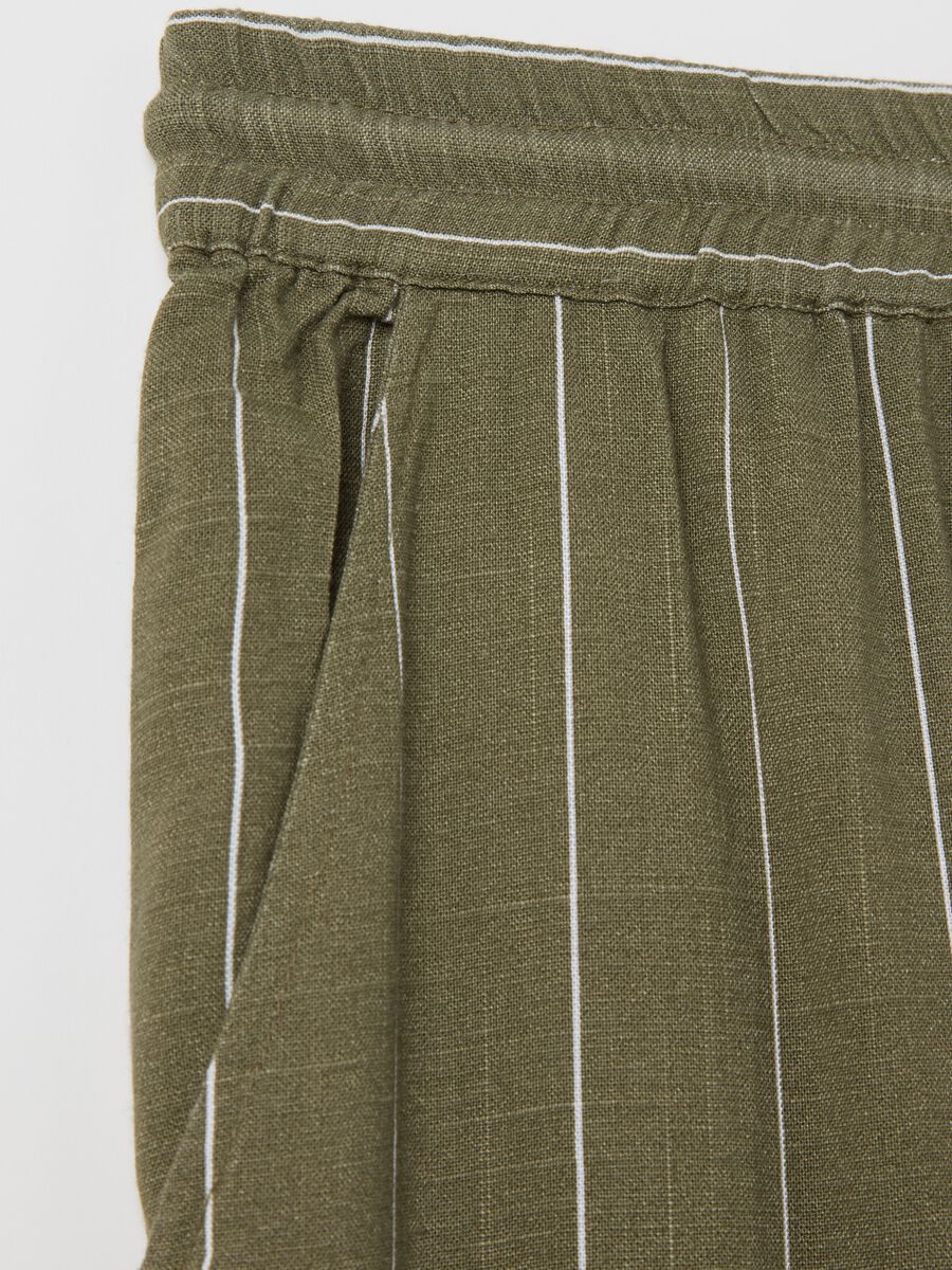 Curvy green wide-leg culotte pinstriped trousers_5