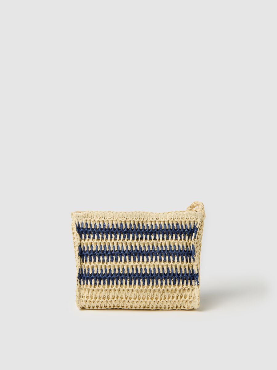 Blue and Beige Striped Textile Paper Clutch_1