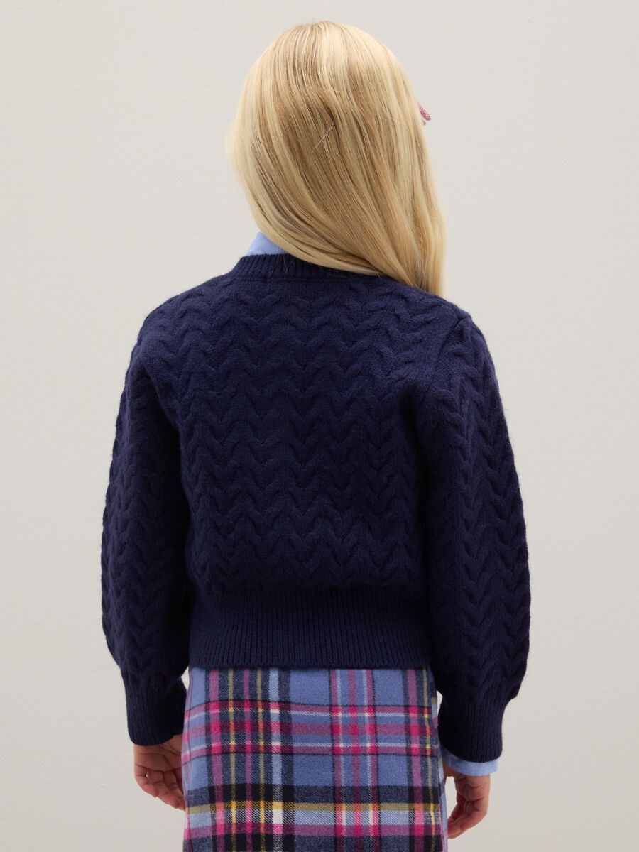 Blue regular fit girl's cardigan with knit pattern_1