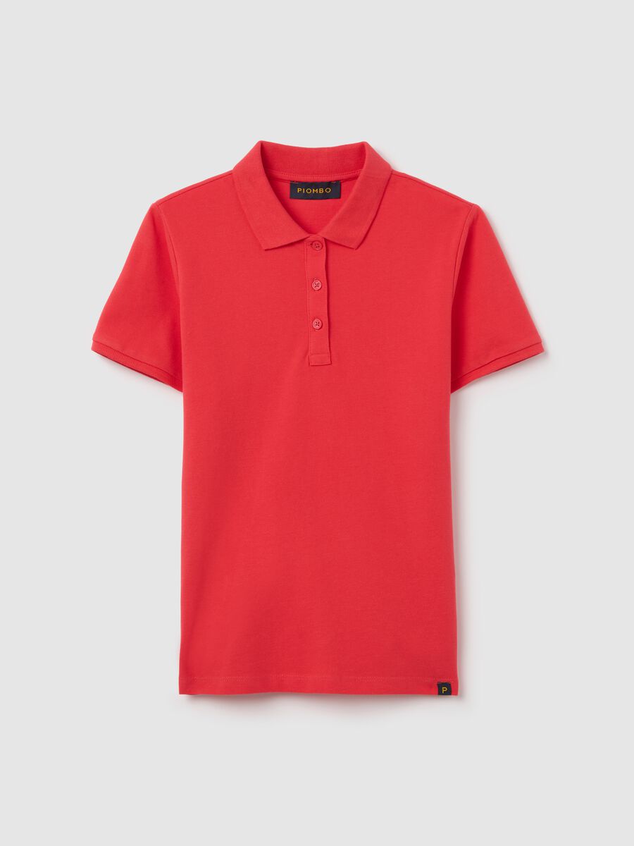 Red short-sleeved polo shirt in piquet_4