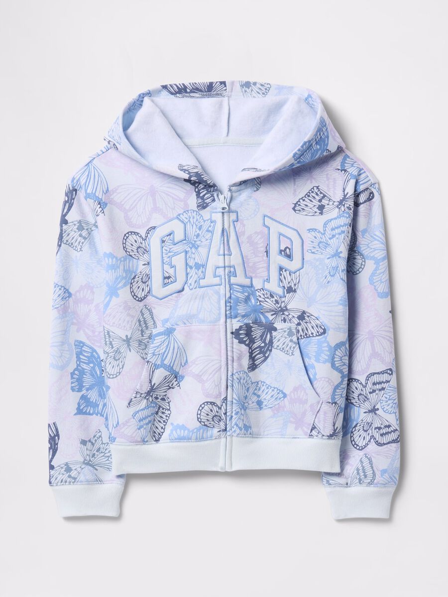 Full-zip azzurra e viola con cappuccio stampa farfalle e ricamo logo_4