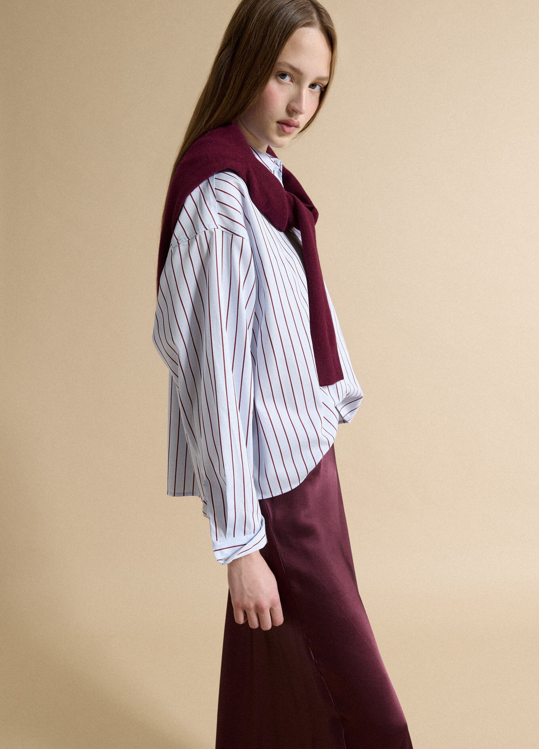 Blue striped pure cotton regular-fit shirt