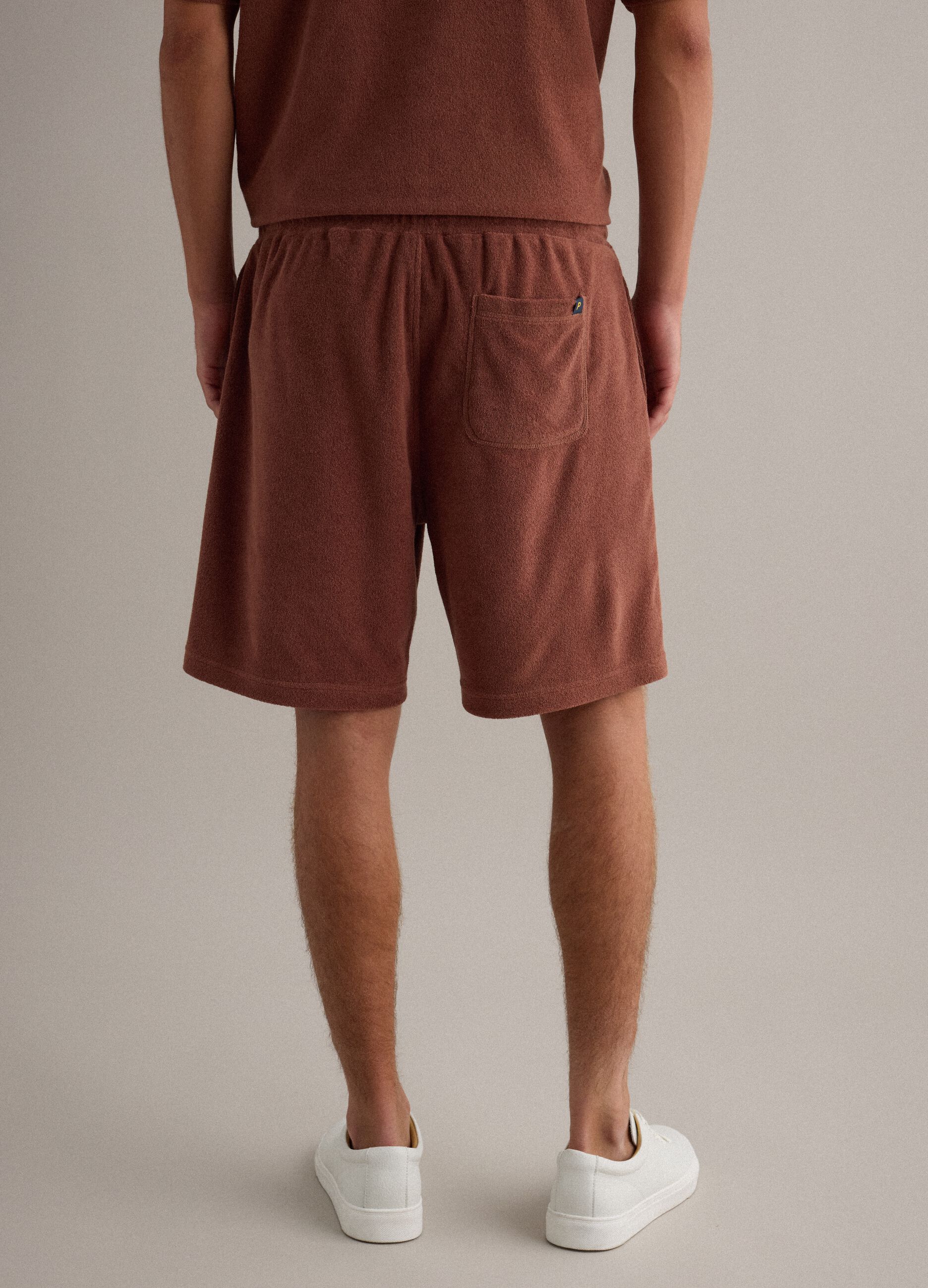 Brown cotton-blend Bermuda shorts with elasticated waist