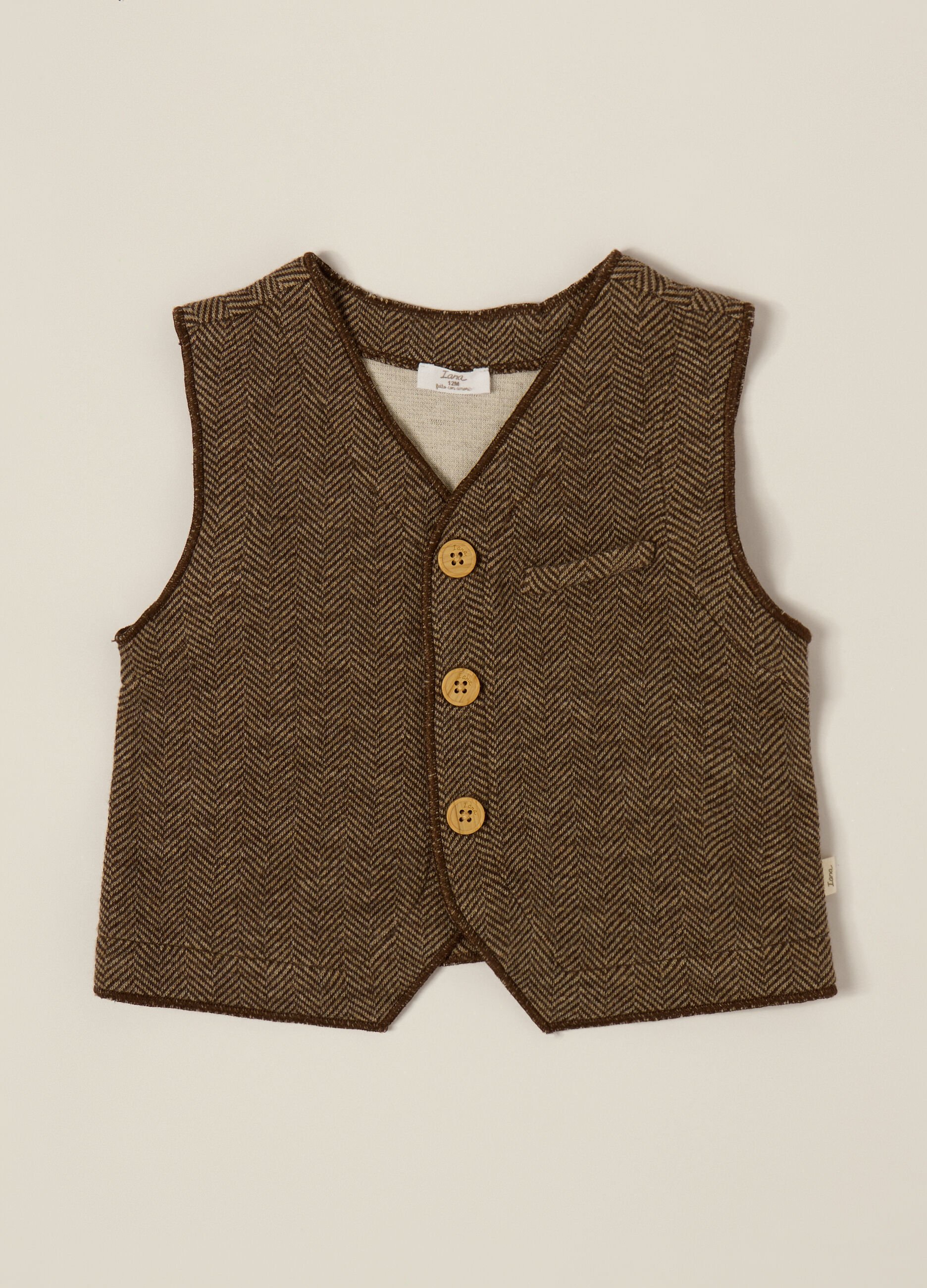 Brown vest in cotton and acrylic blend