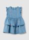 Tiered denim dress with flowers embroidery_0