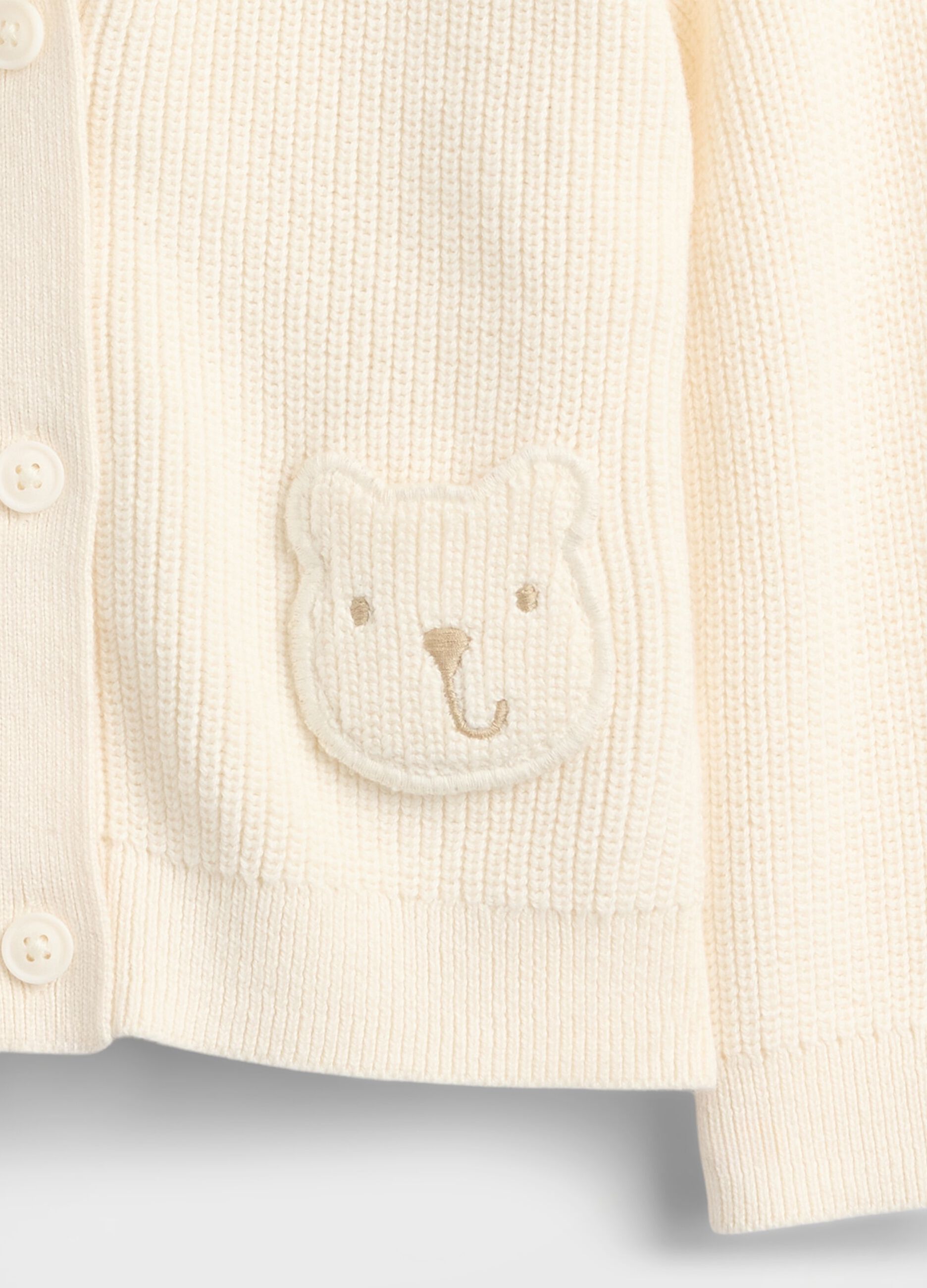 White unisex cotton cardigan with bear pockets