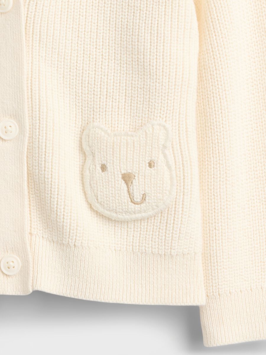 White unisex cotton cardigan with bear pockets_2