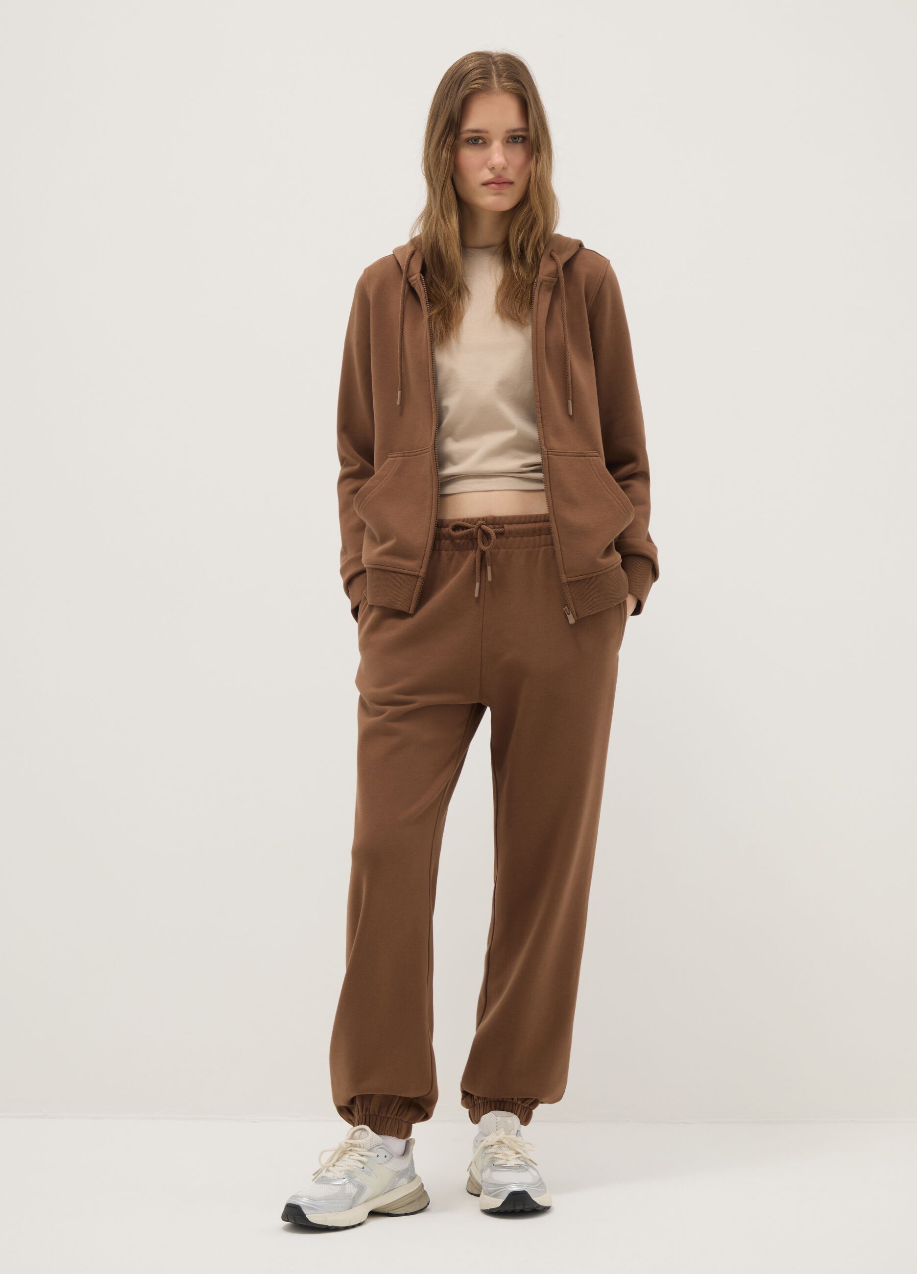 Brown Cotton Blend Regular Fit Jogger Trousers