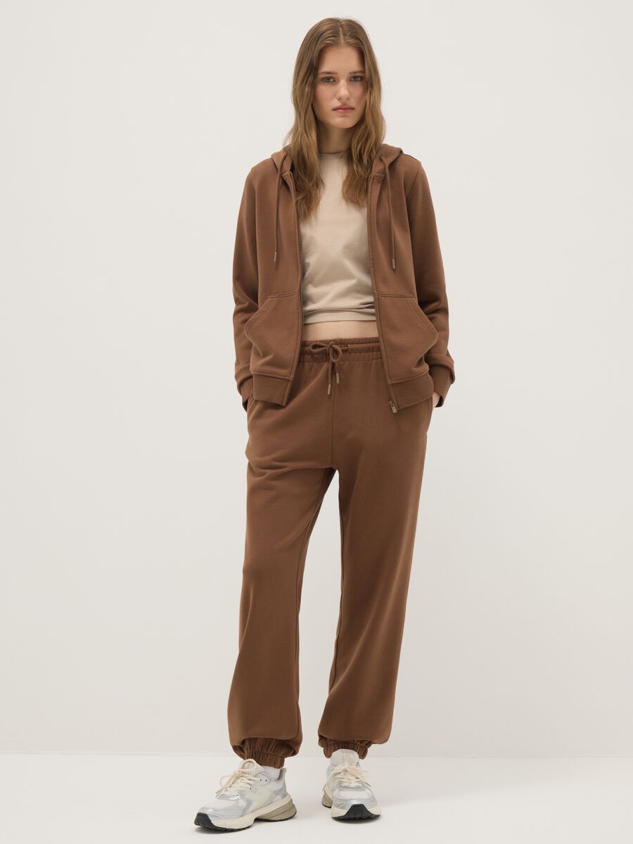 Brown Cotton Blend Regular Fit Jogger Trousers_0