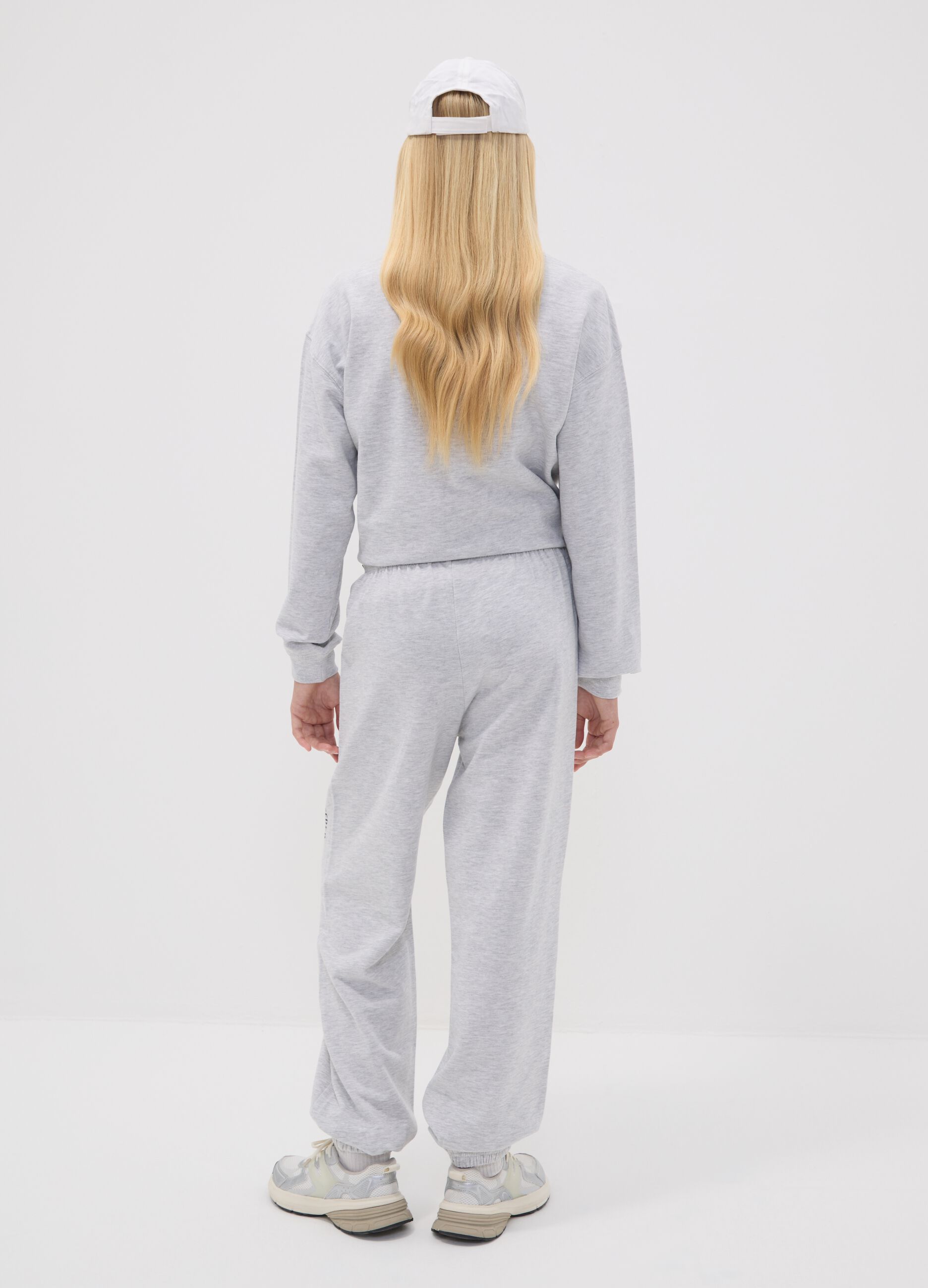 Girls&rsquo; grey organic cotton-blend joggers with print