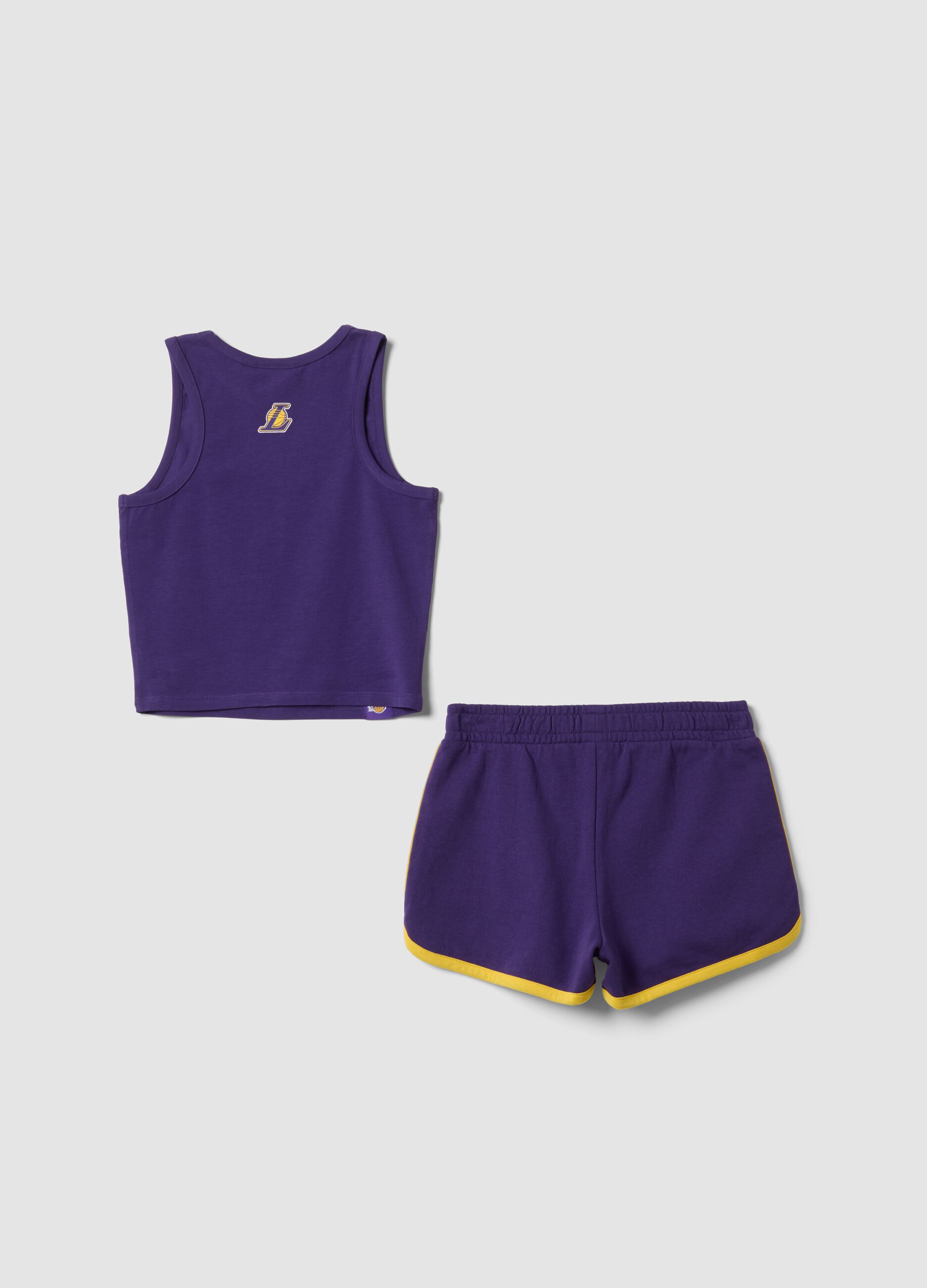 Purple stretch cotton top and shorts set