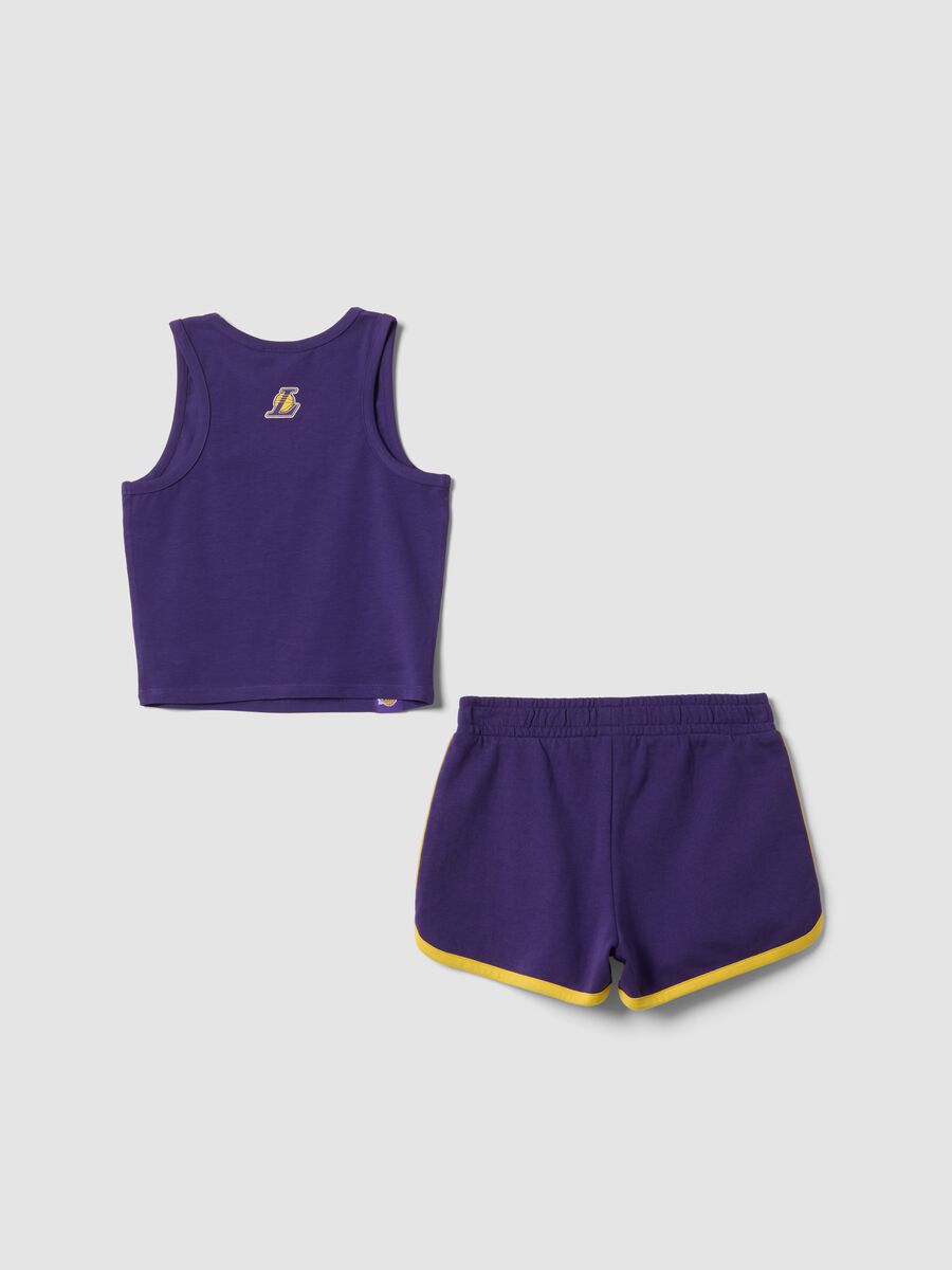 Purple stretch cotton top and shorts set_1