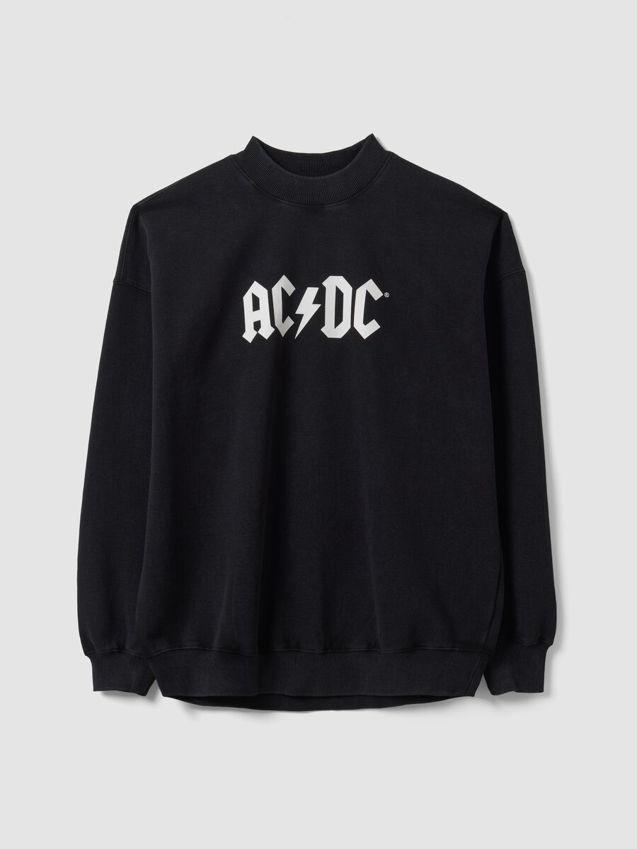 Felpa nera in misto cotone con stampa degli AC/DC_0