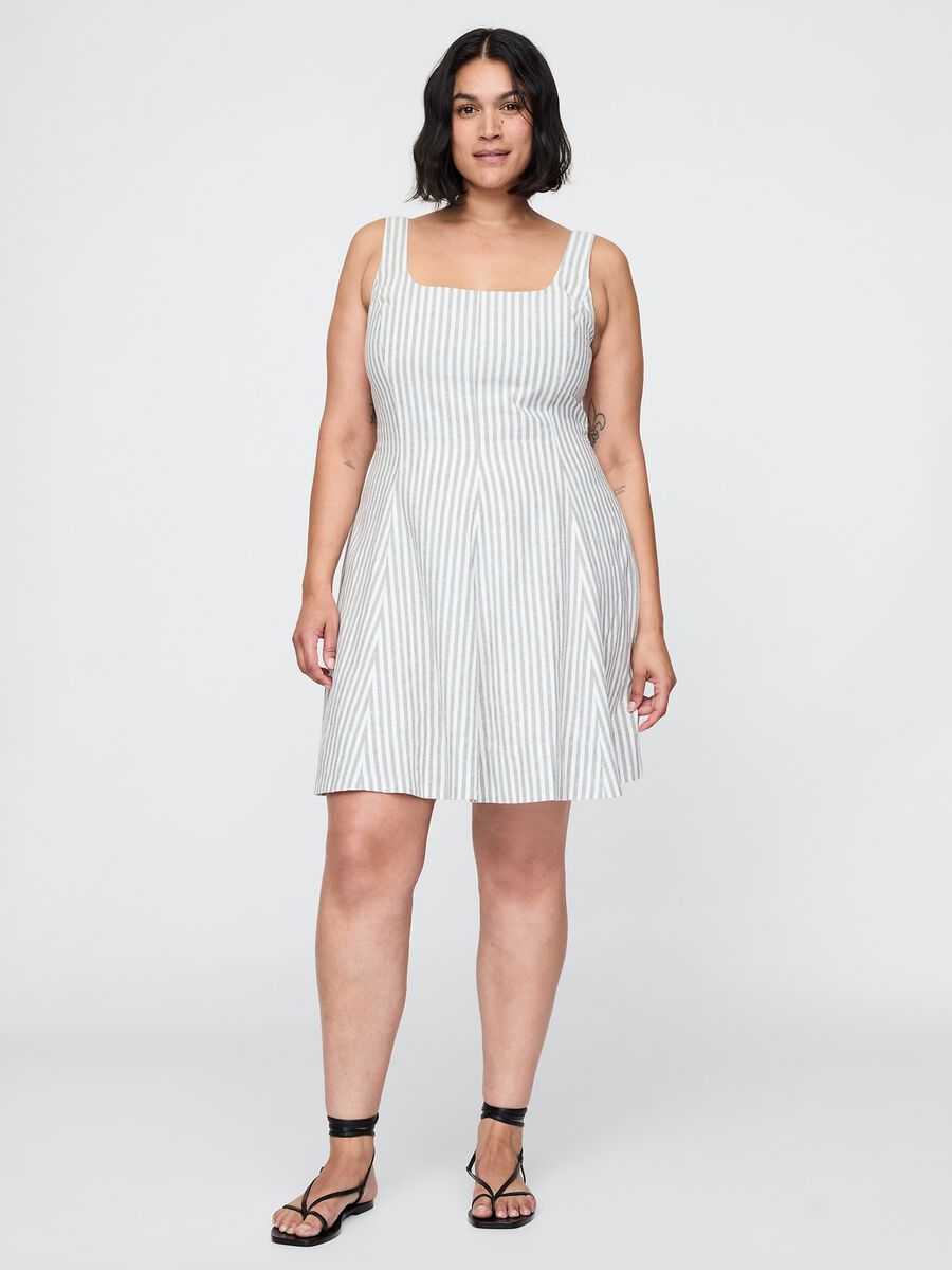 White and grey striped dress in linen and viscose_3