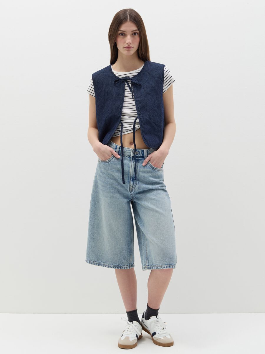 Padded gilet in denim with laces_1