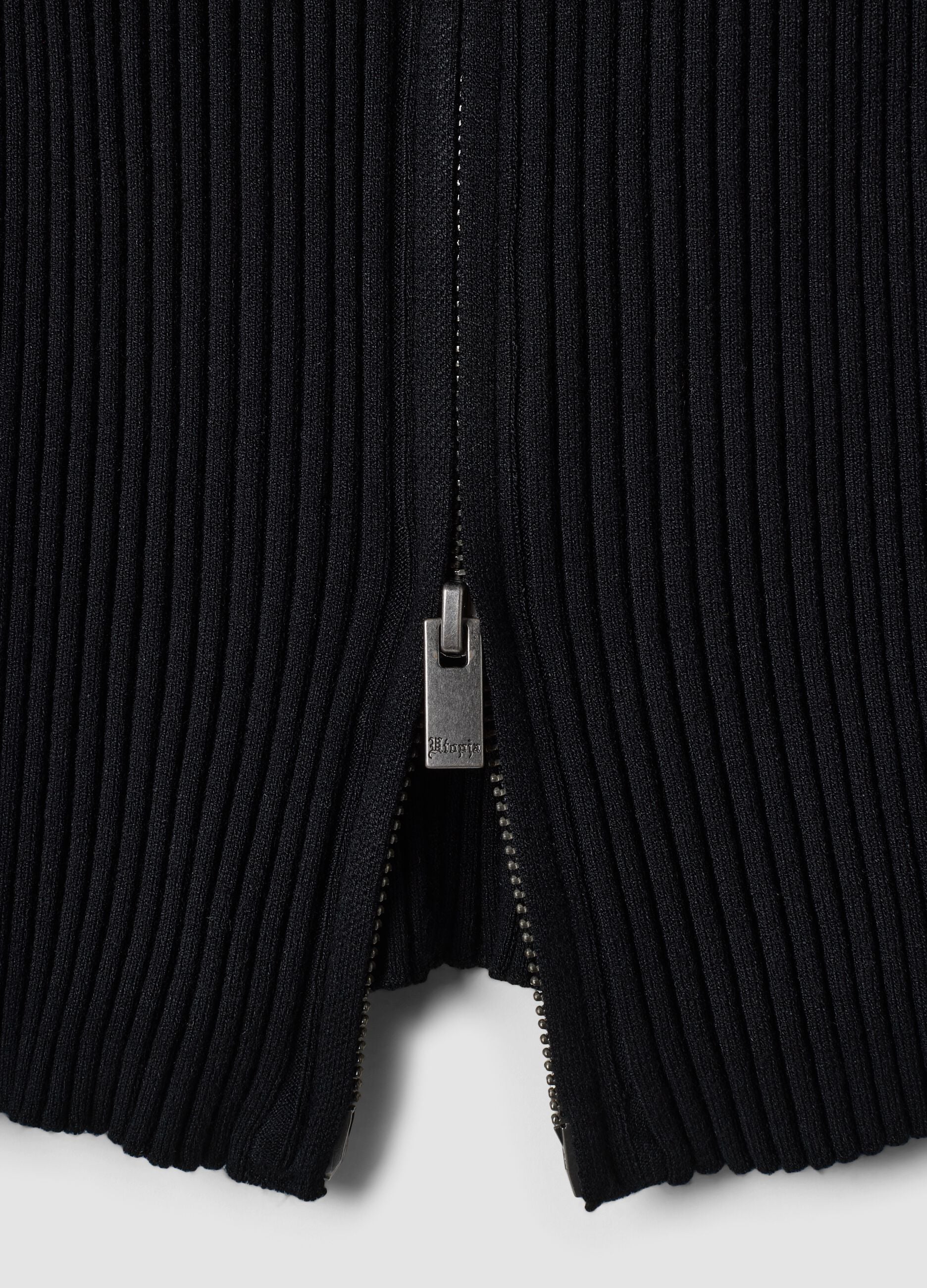 Black Ribbed Knit Full-Zip