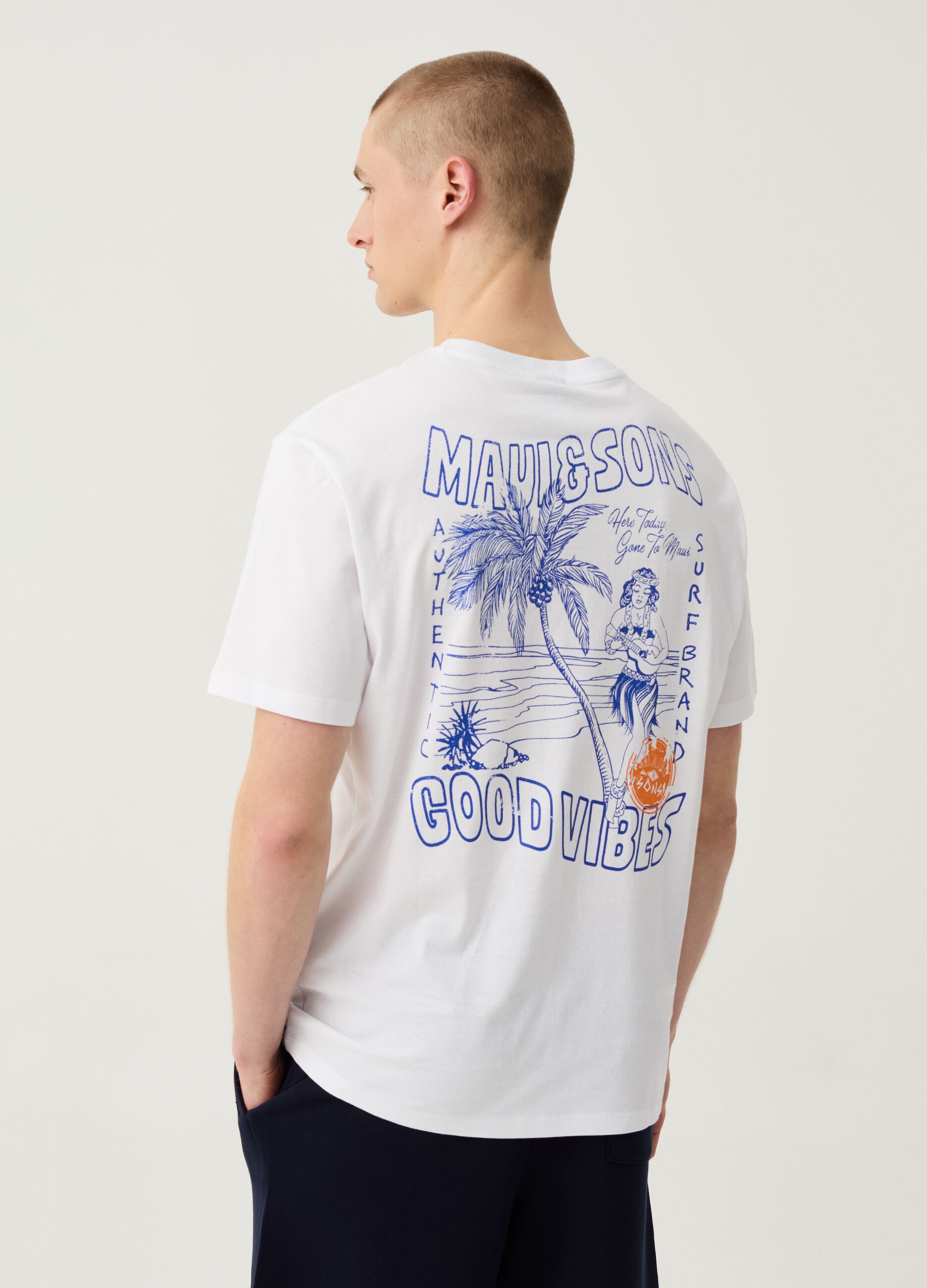 T-shirt con stampa hawaiana surf