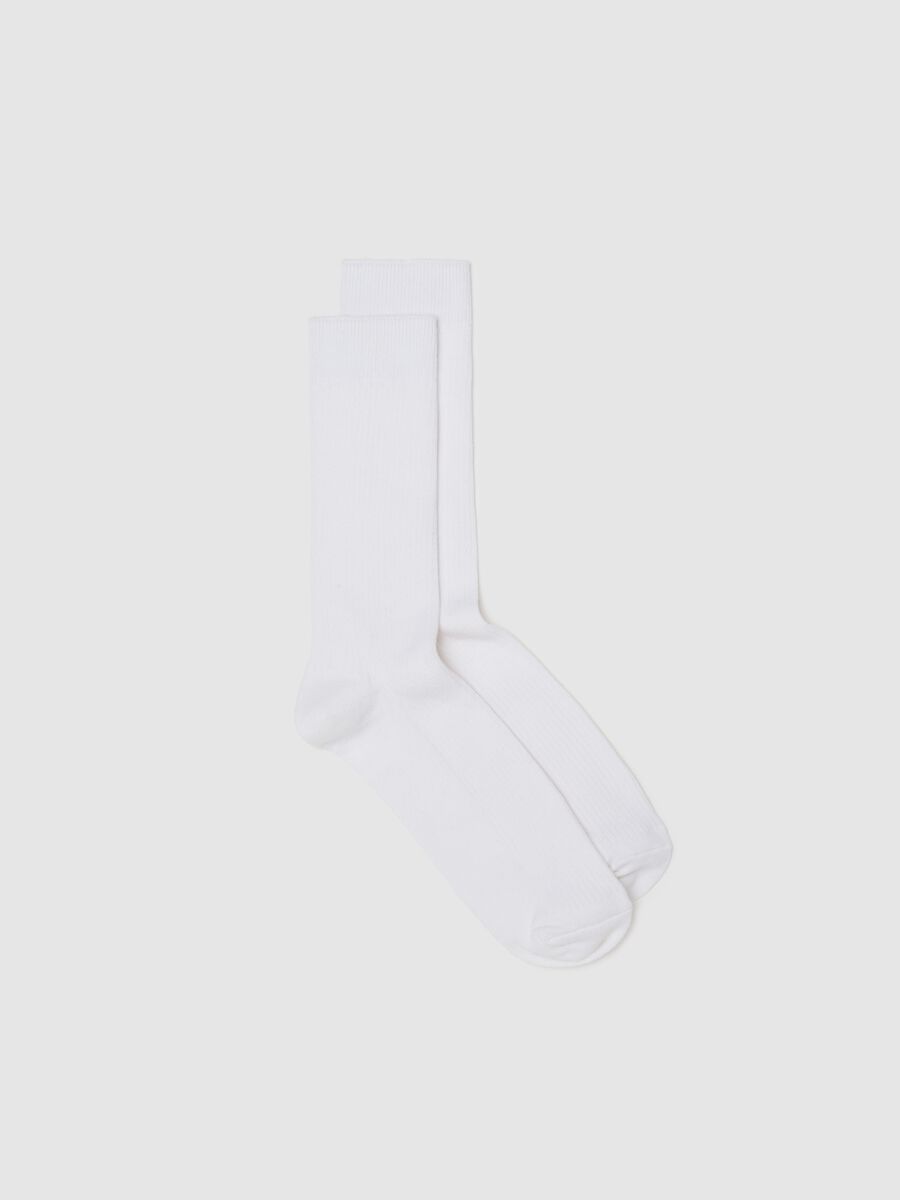 White stretch ribbed midi socks_0