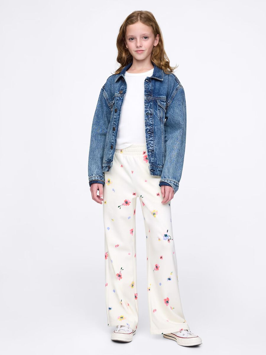 White wide-leg joggers with flowers print_0