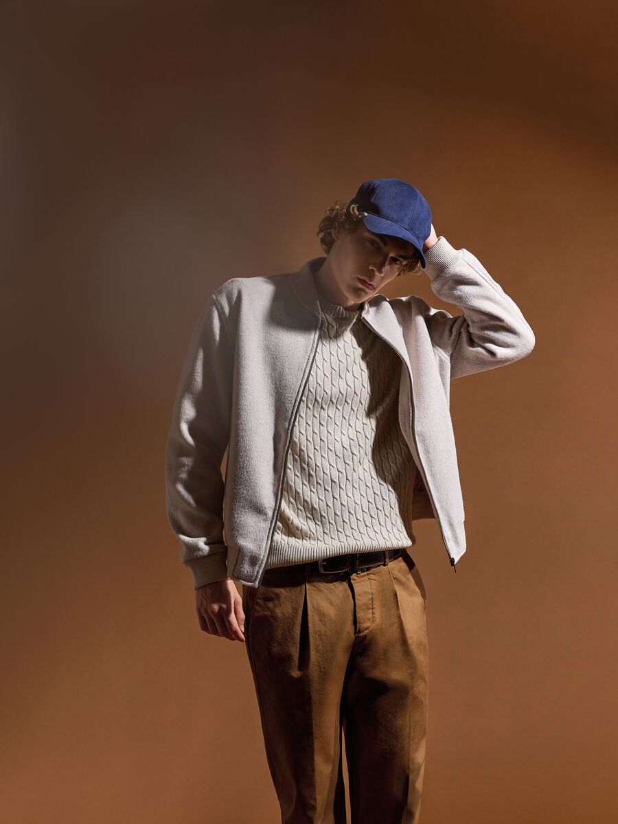 Bomber in misto lana beige regular fit con zip_0