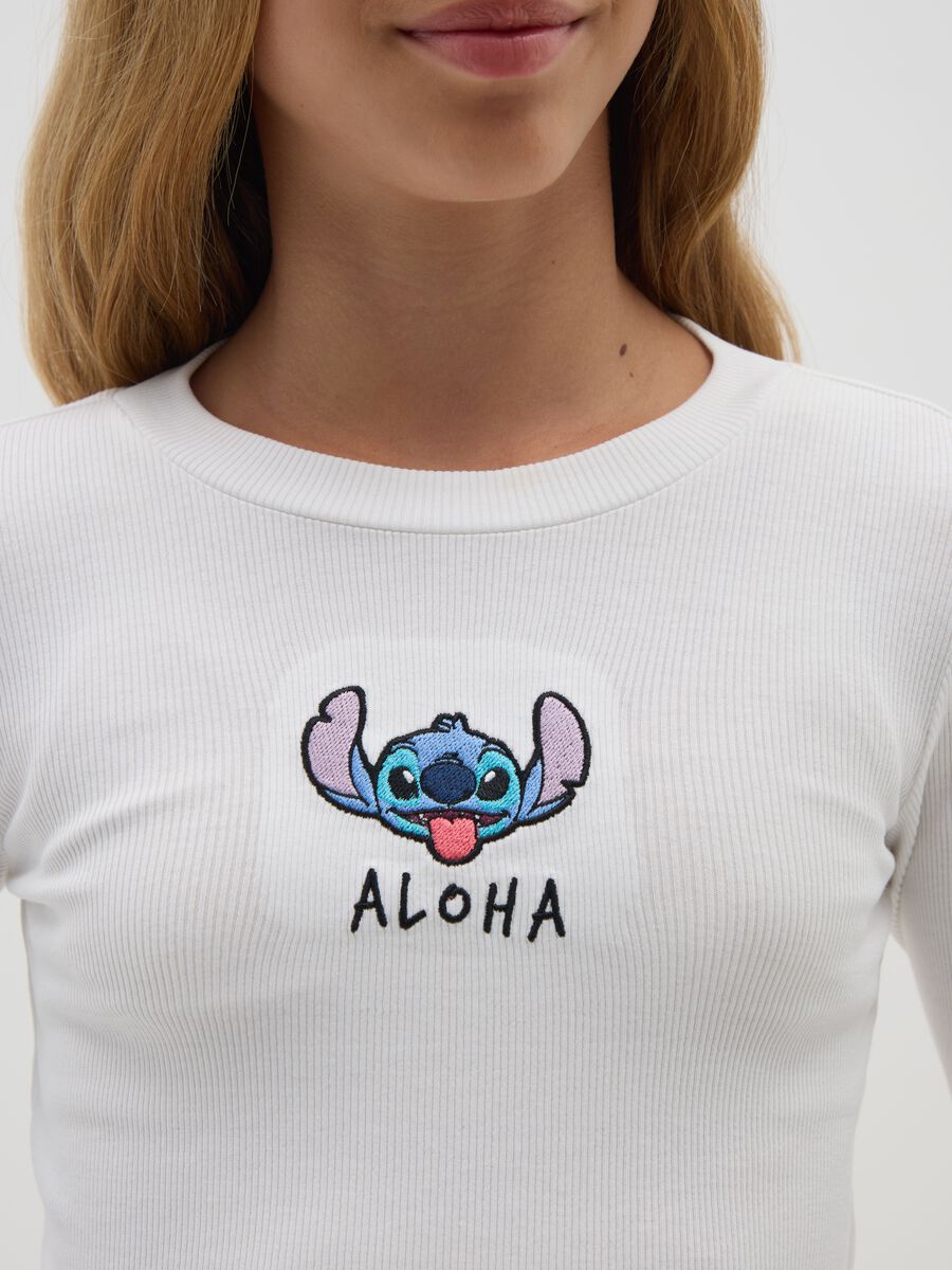 T-shirt da ragazza in cotone elasticizzato bianca_2