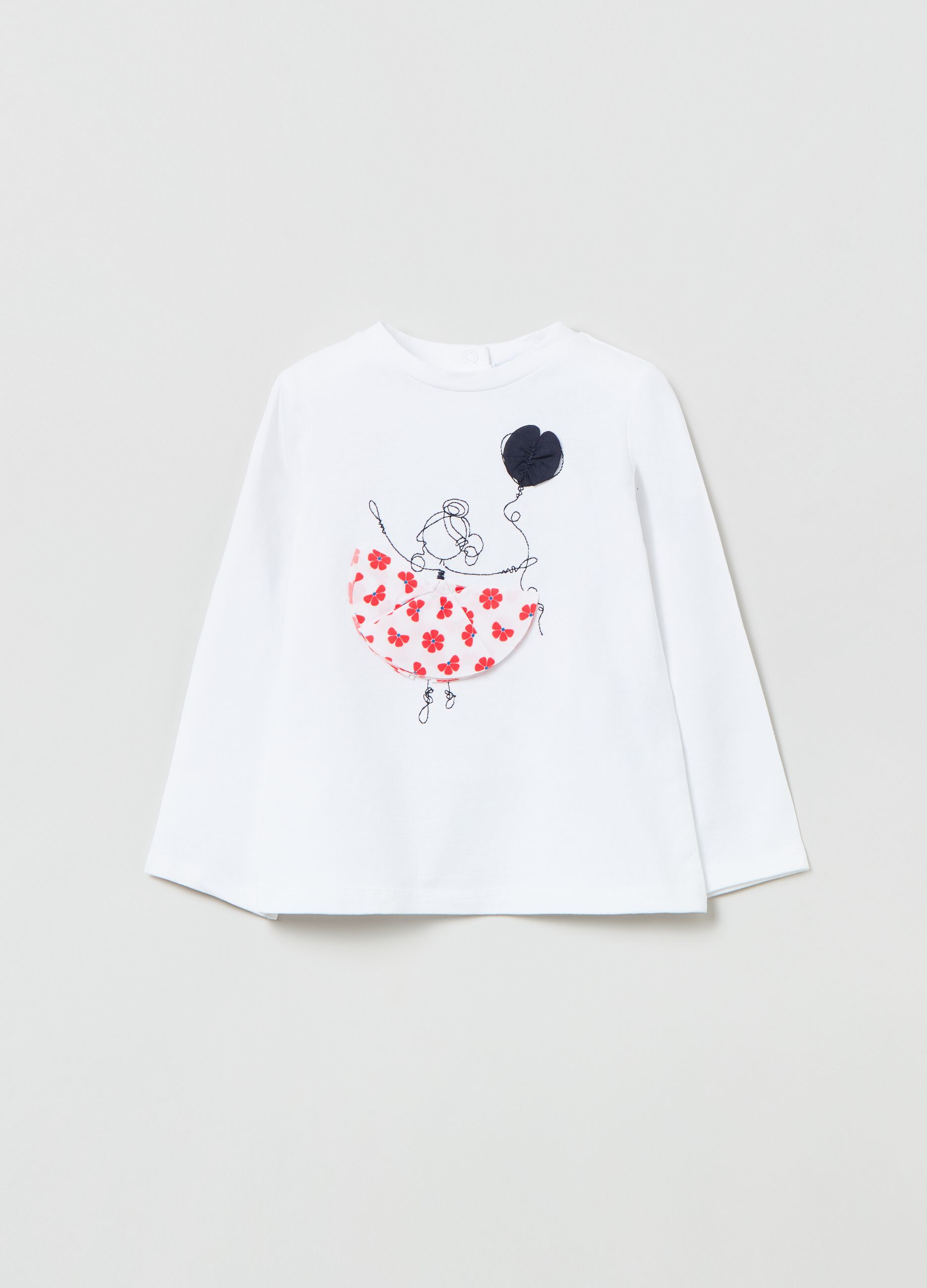 Long-sleeved T-shirt with embroidery and appliqué
