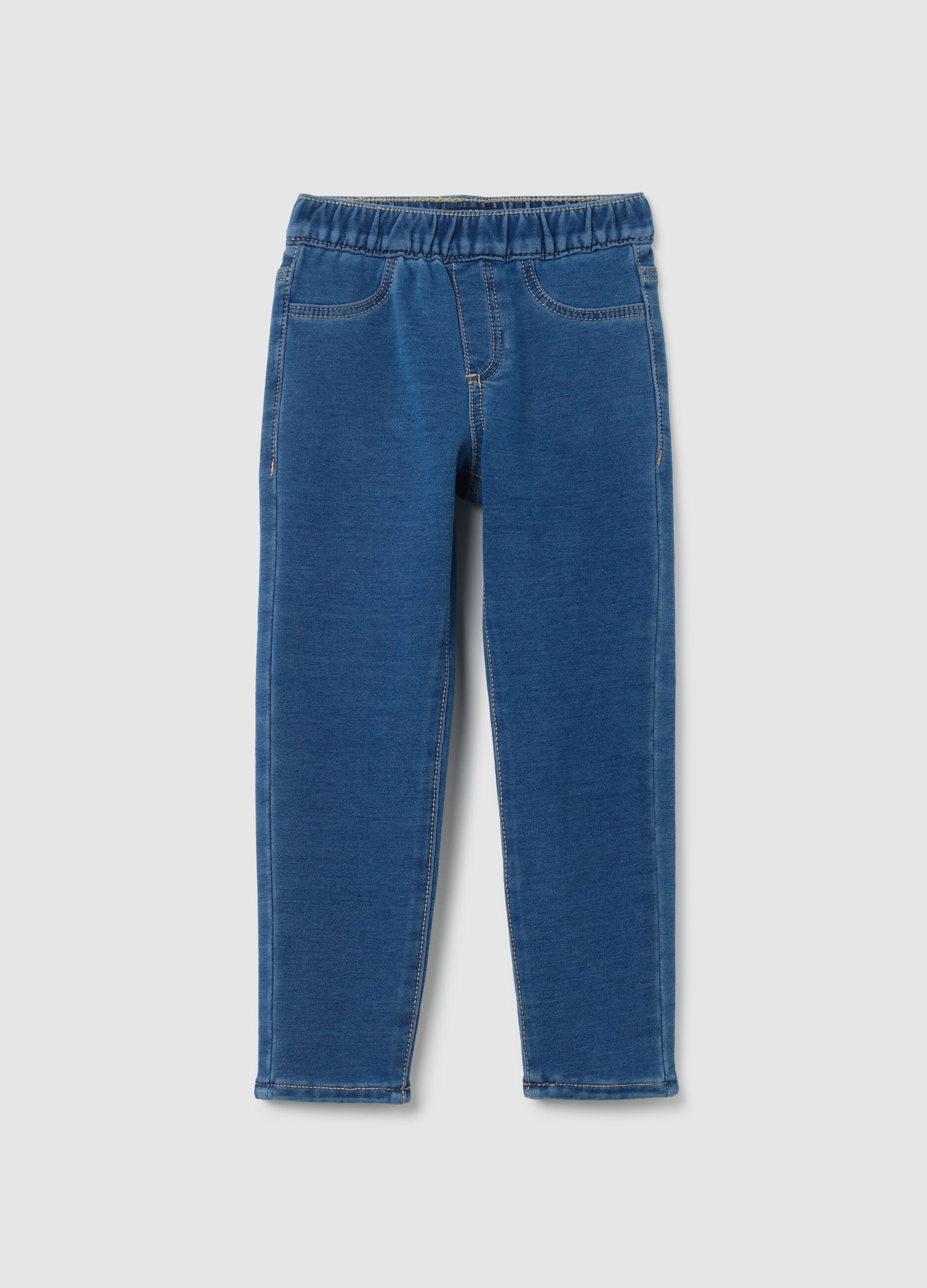 Jeggings da bambina in misto cotone blu skinny