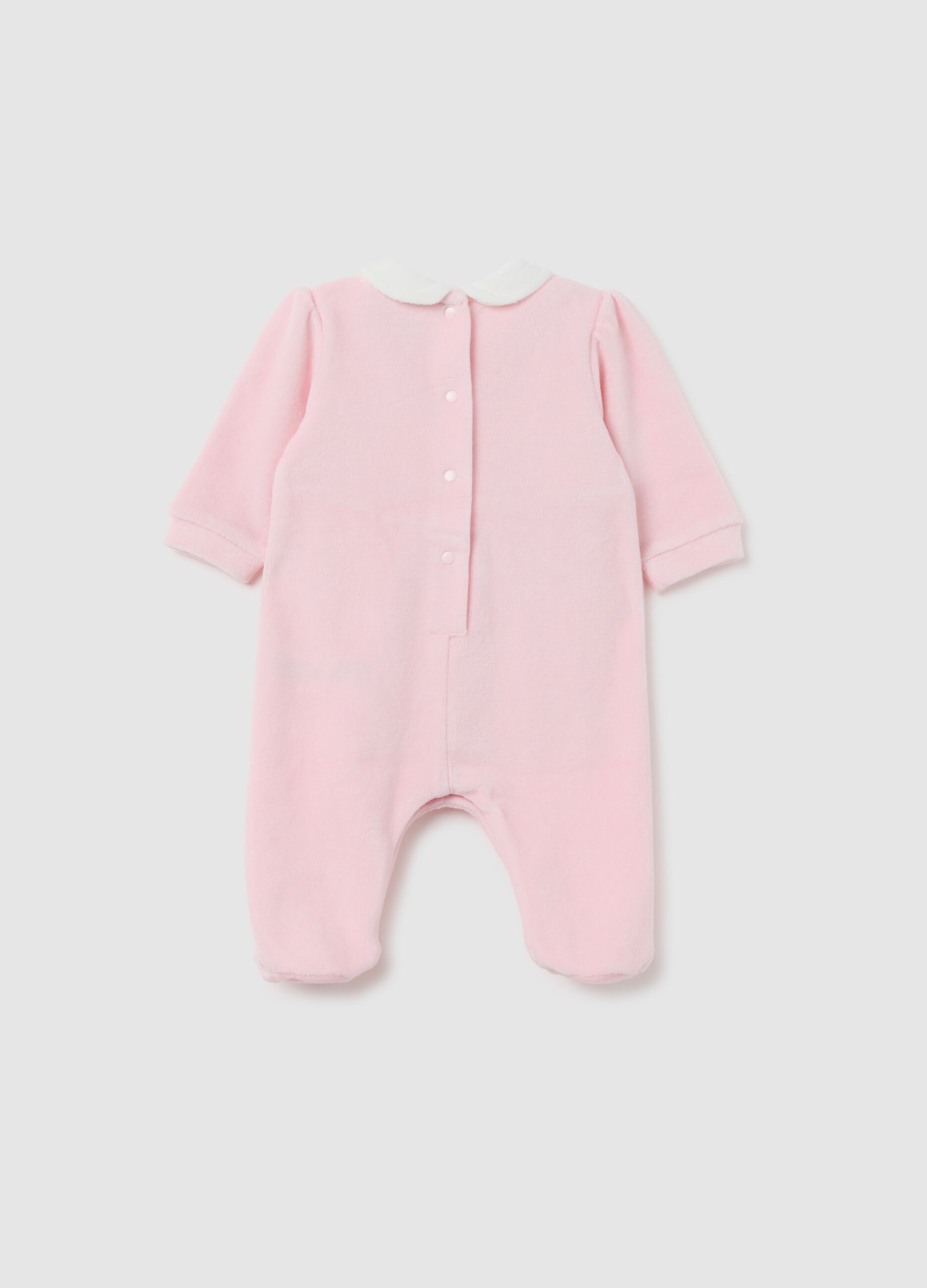 Pink cotton baby romper with snap closure