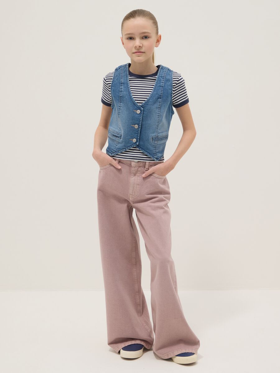 Girls' super wide leg jeans in pure pink cotton denim_0