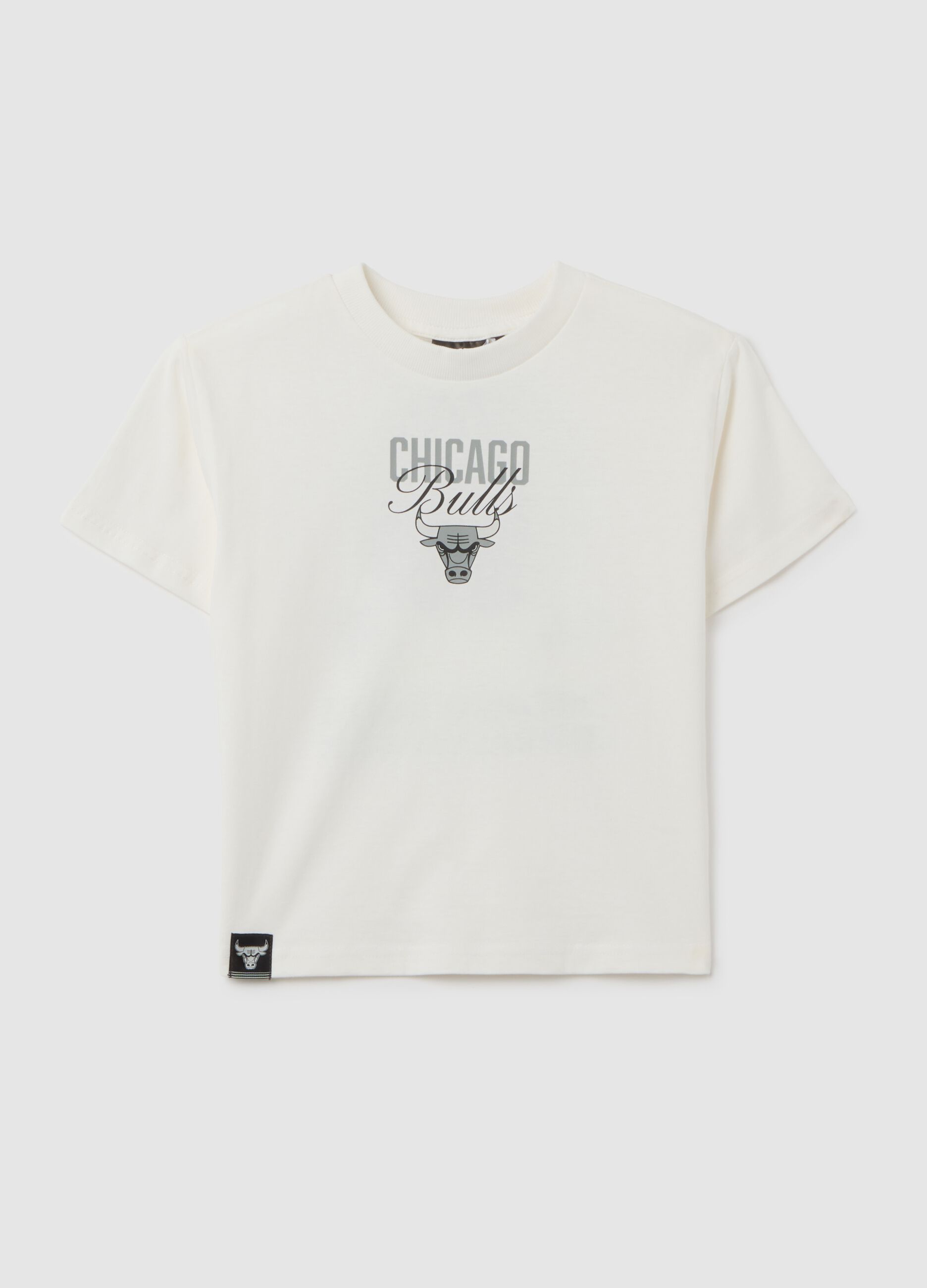 T-shirt da bambino in puro cotone bianca oversize con logo Chicago Bulls