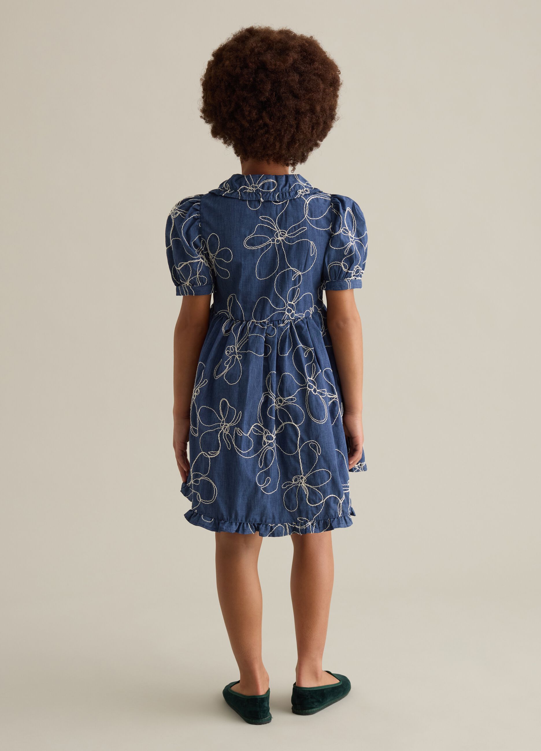 Denim dress with floral embroidery