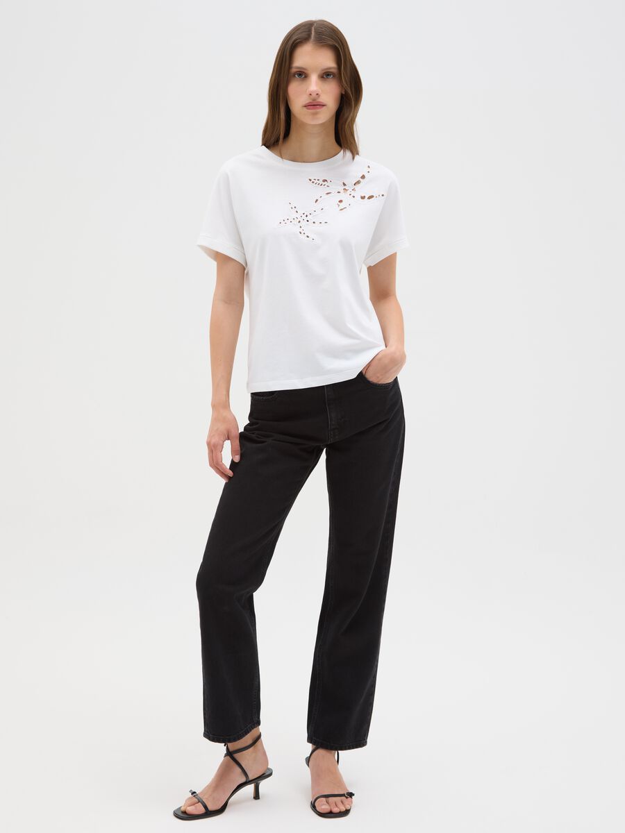 Women's White Cotton T-shirt Regular Fit with Embroidery_1
